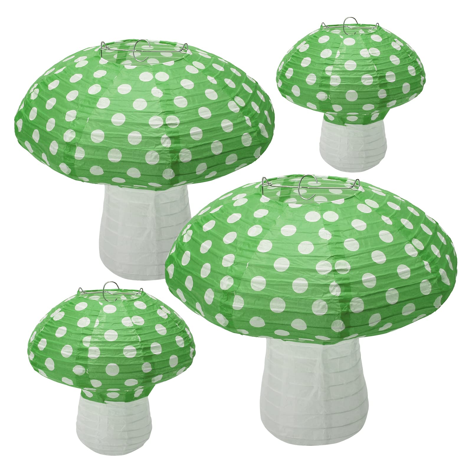 Windspeed Mushroom Shaped Paper Lanterns - 4Pcs, 8 Inch & 12 Inch, Green, Perfect For Nursery, Garden & Christmas Party Decoration