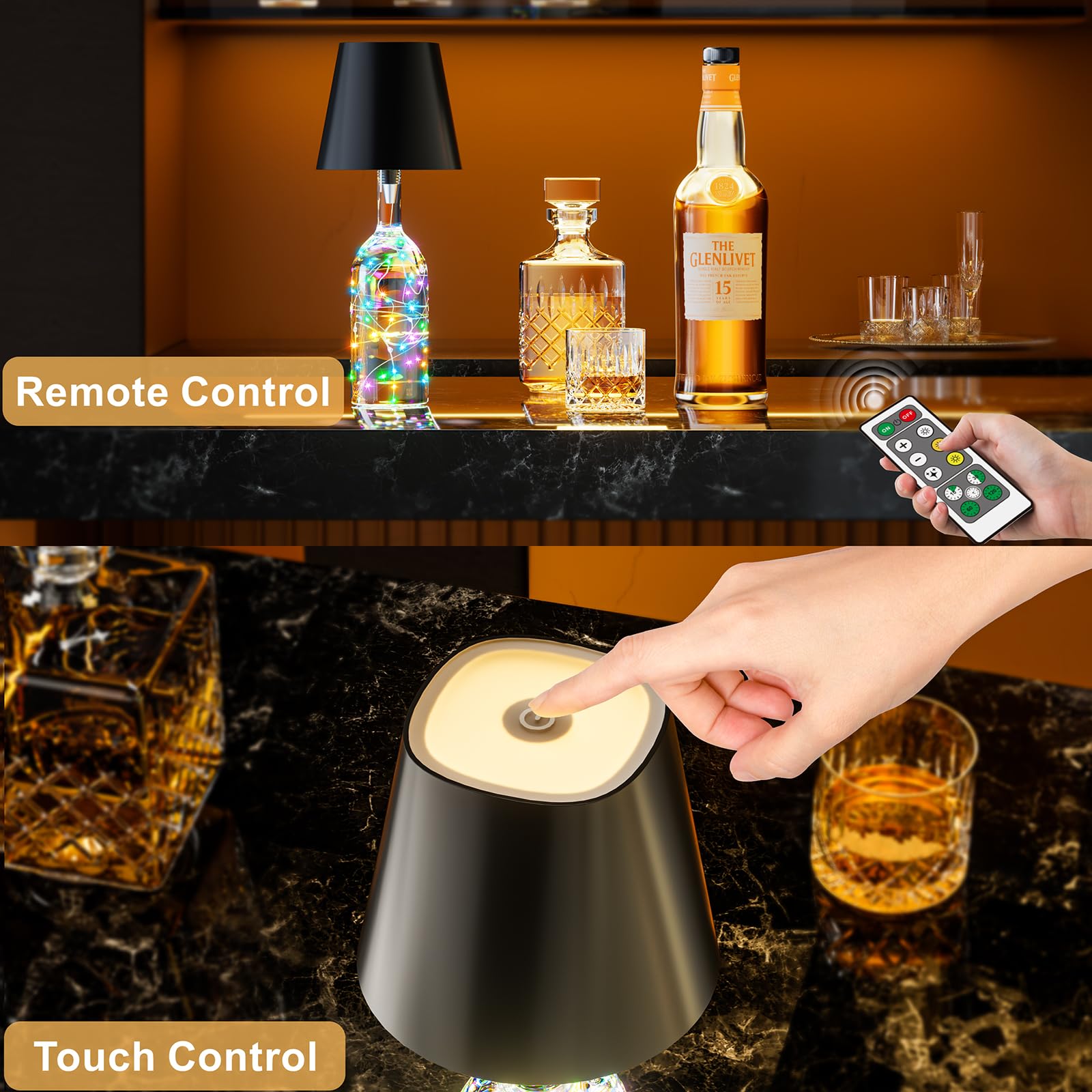 Wireless Bottle Lamp,Wine Bottle Lights With Remote,2000Mah Touch Table Lamp Shades With Rgb String Lights And Timer,5-Level Bri