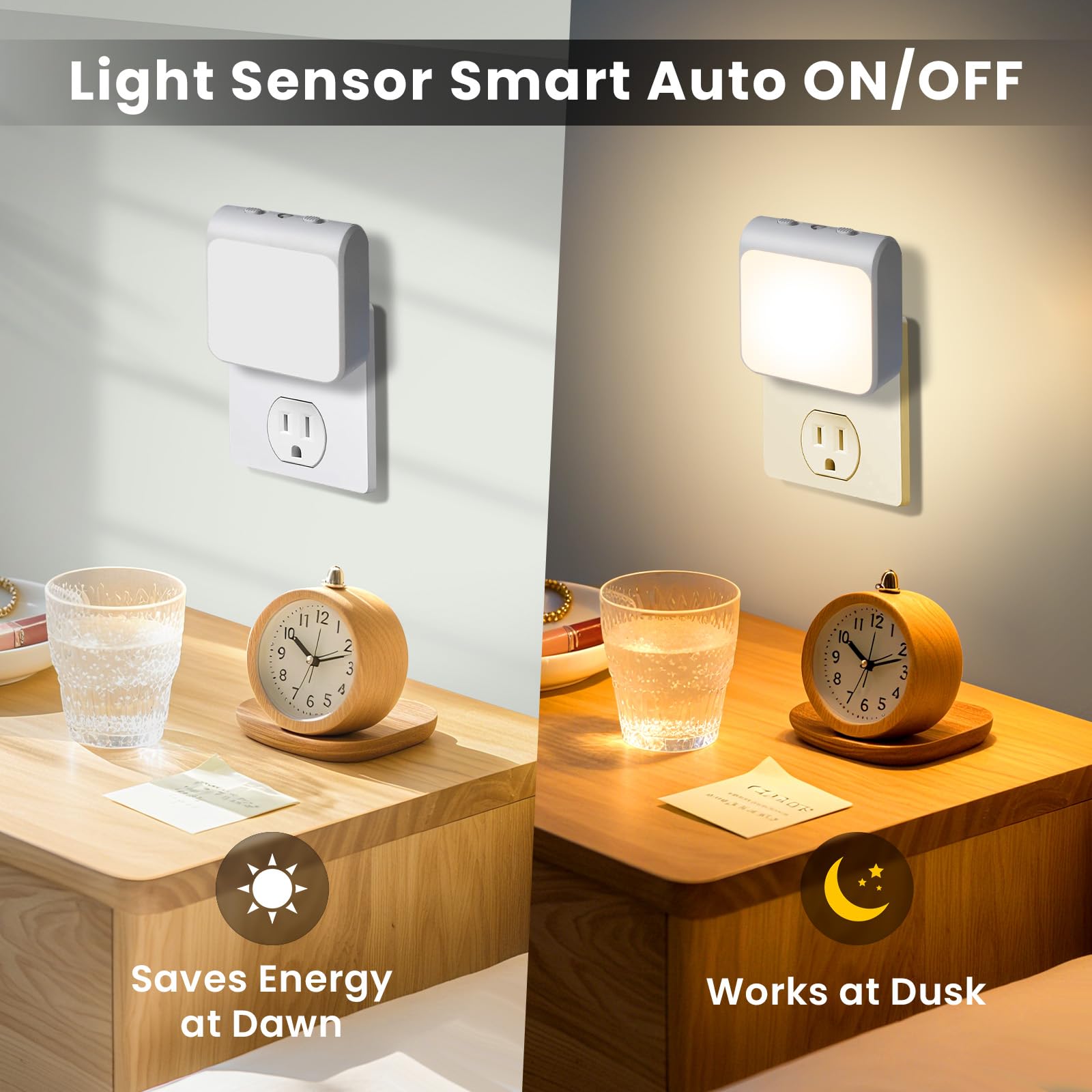 IINVGOOD 12-Pack Dimmable LED Night Lights, Adjustable Brightness, Auto-On/Off, White, Model LJ-G001