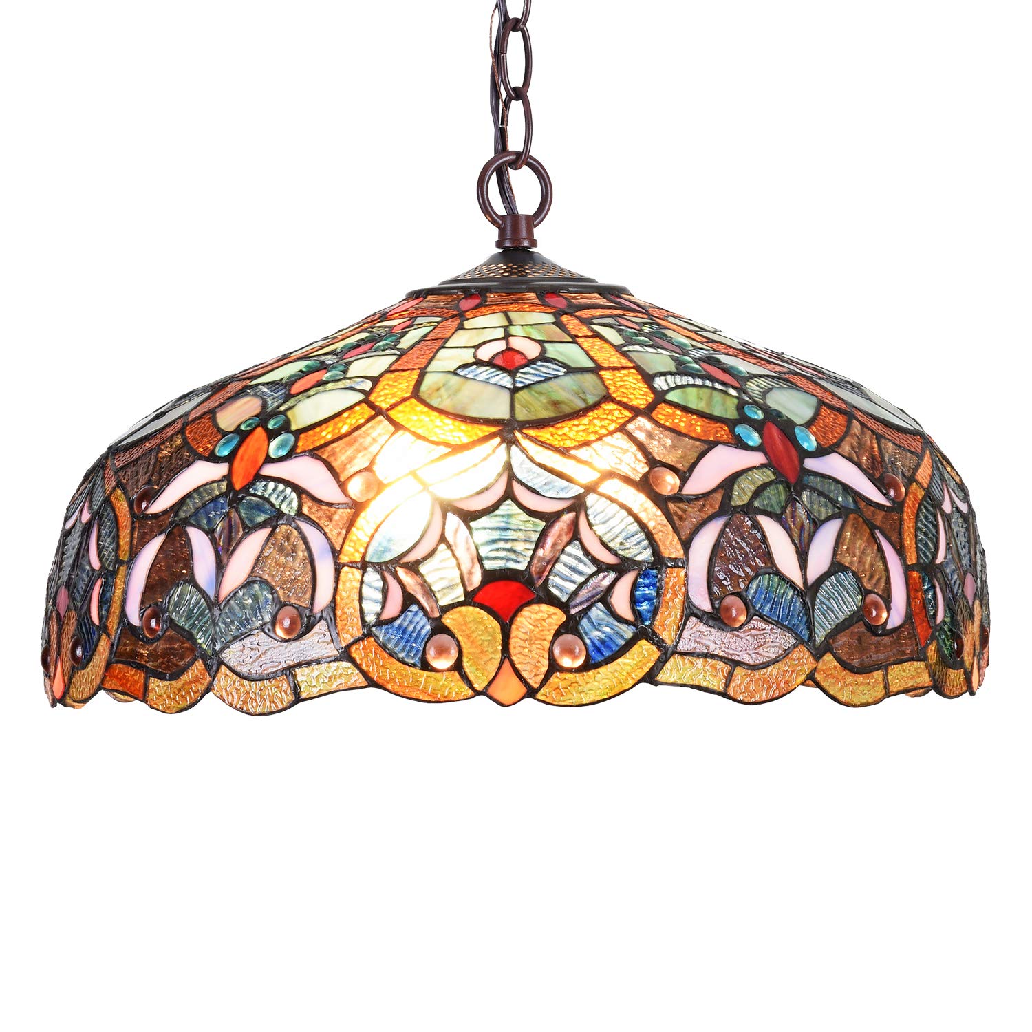 Capulina Tiffany Lamp Stained Glass Pendant Light 2-Light 16 Inches Wide Flower Victorain Antique Tiffany Style Hanging Lamp for Kitchen Island Living Dining Room Home Farmhouse