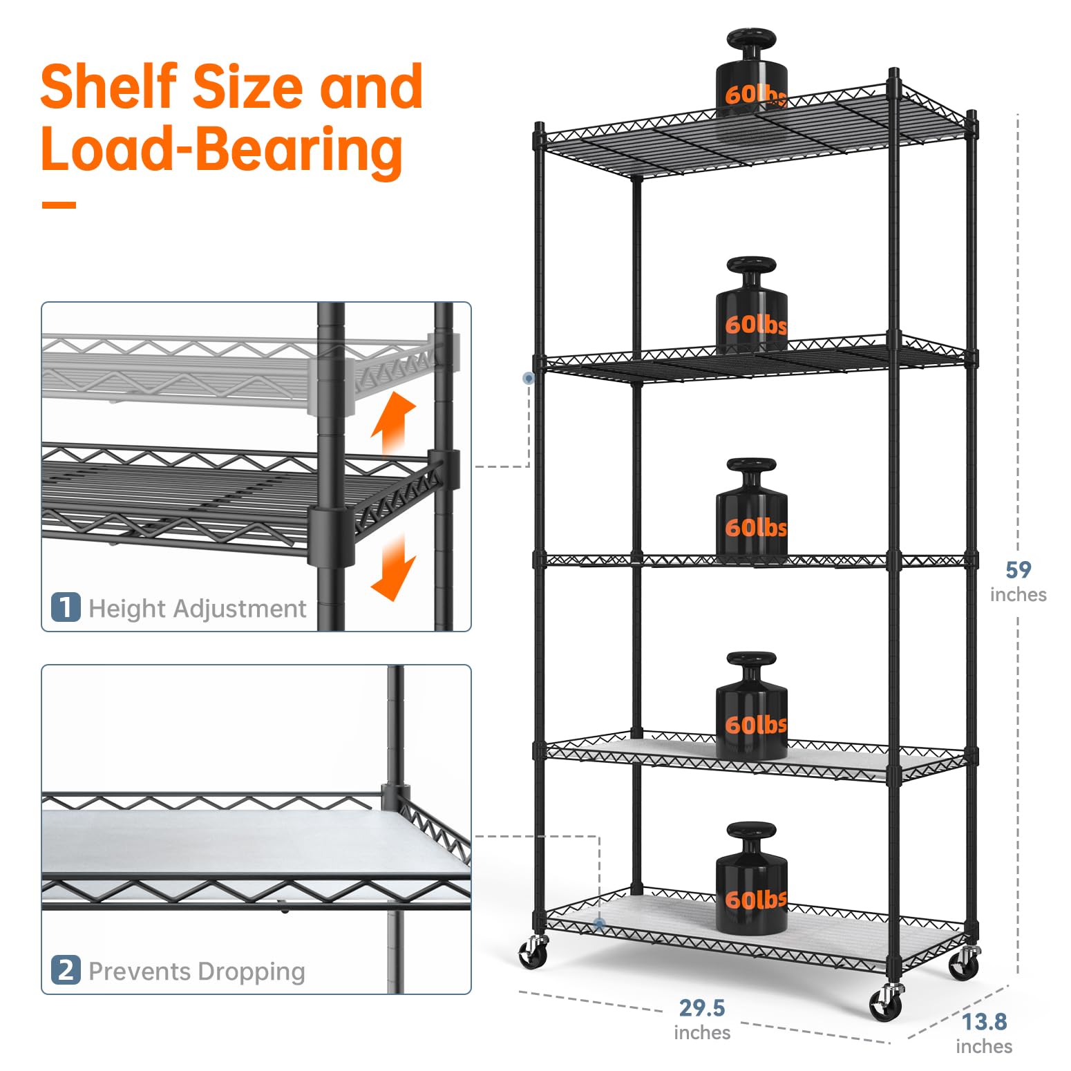 Bstrip 5-Tier Plant Shelf with Grow Lights, 5000K LED, Metal, White, 29.5x13.8x59IN, Model INW55660T652