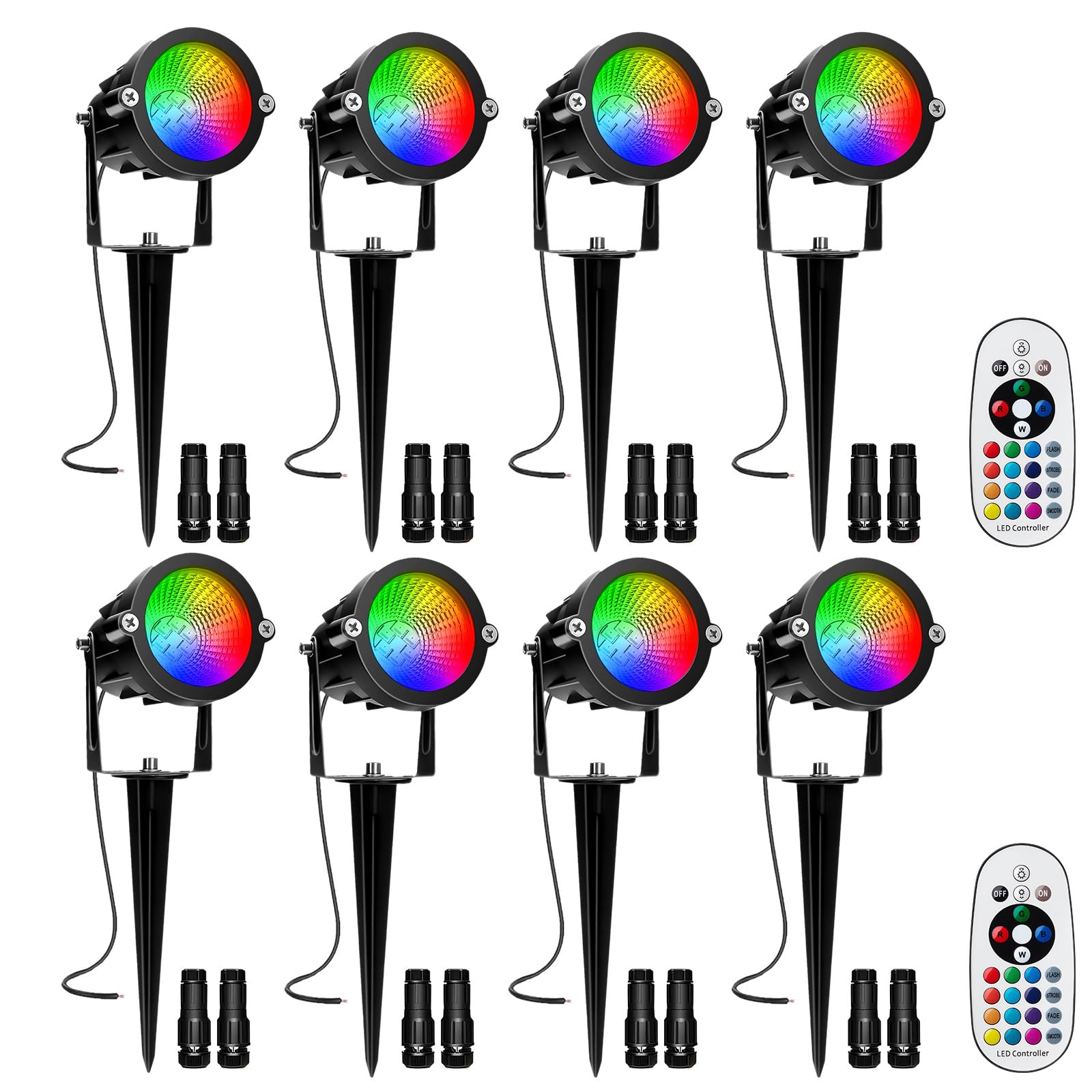 Rgbw Low Voltage Landscape Lights  10W 12/24V Color Changing Landscape Lighting With Remote  Ip65 Waterproof Outdoor Led Spotlight For Garden Christmas Halloween  8 Pack With Connectors