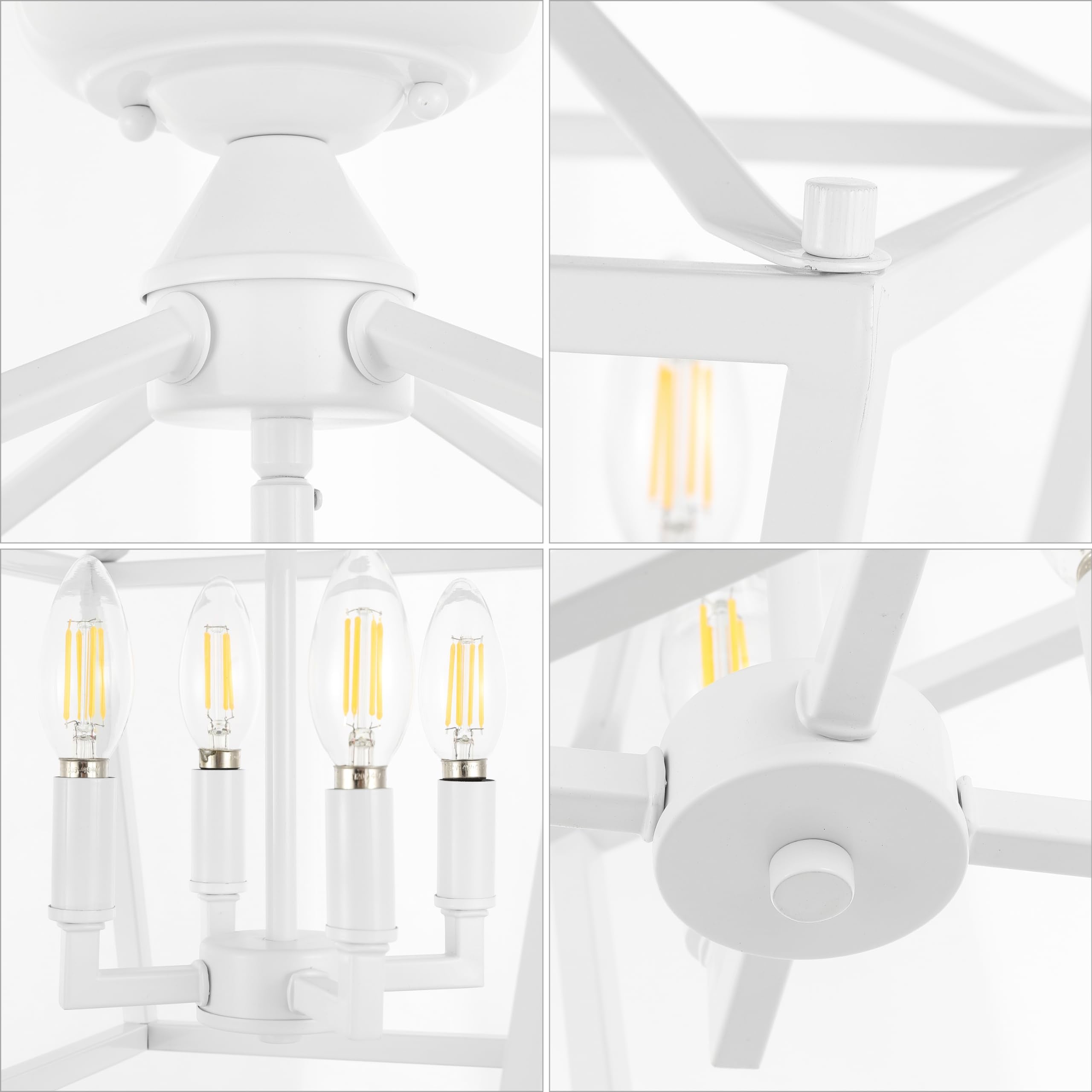 JONATHAN Y Mini Lantern 4-Light Flush Mount 12in Iron White JYL7610E for Office, Living Room, Bedroom, Hallway