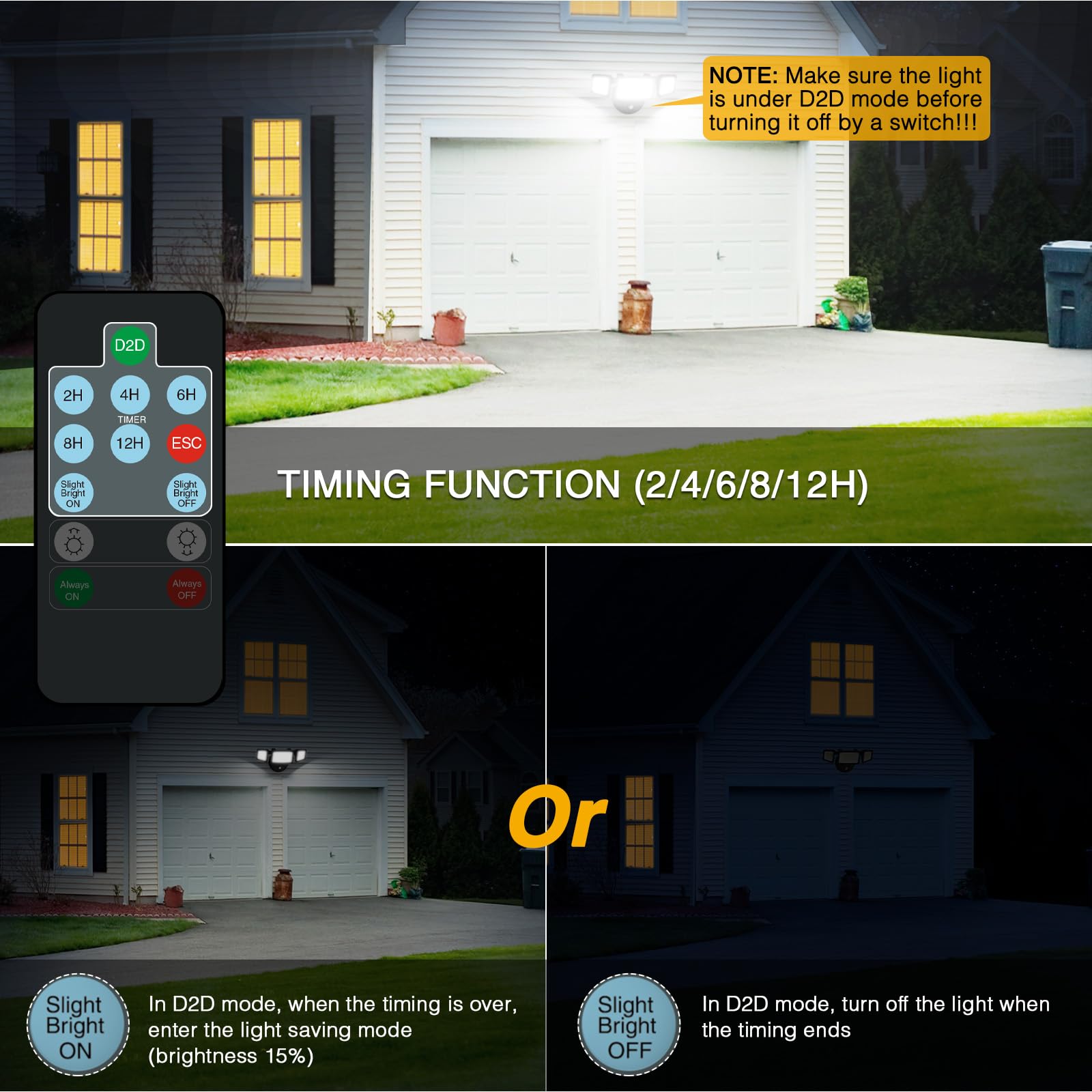 Onforu 60W Dusk to Dawn Outdoor Security Lights, 6000LM, IP65 Waterproof, 3 Adjustable Heads, Black, Model BDB60D-3