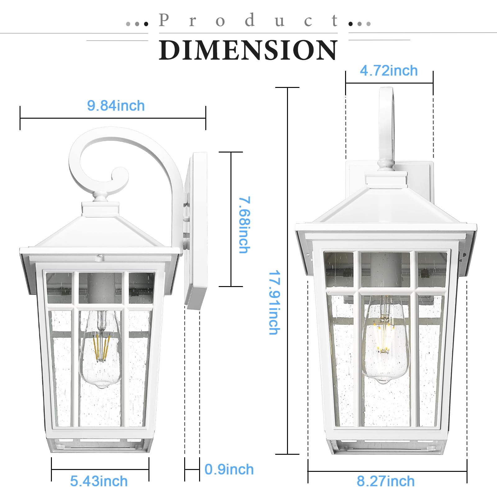 Darkaway Outdoor Wall Lights, Large 18in Waterproof Sconce, White Seeded Glass, Aluminum, Model 6X24B-M WH