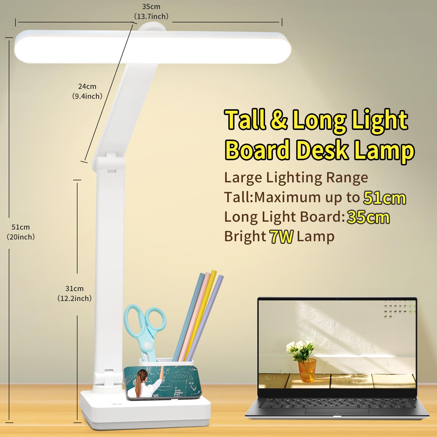 Maythank Cordless Desk Lamp - 50 Led, 20 Inch, Dimmable, Rechargeable 4000Mah, Touch Control, White, Large Size For Bedroom Or Office