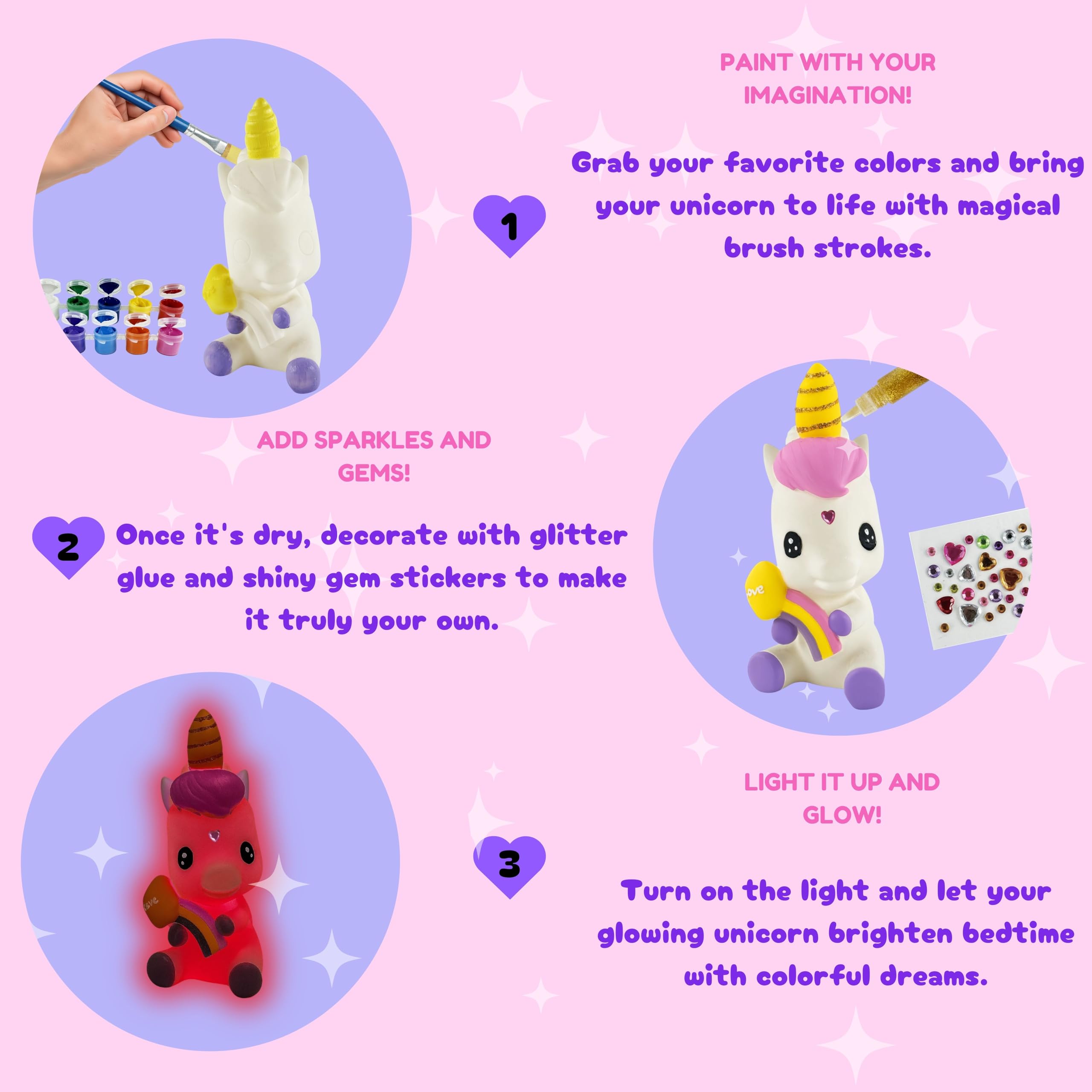 Beeblosie discomfort-reducingt Your Own Unicorn Night Light Kit For Kids Ages 4-8 - Diy Color-Changing Led Lamp Craft Set With discomfort-reducingts  Brushes  Gems & Glitter - Creative Arts & Crafts Gift For Girls