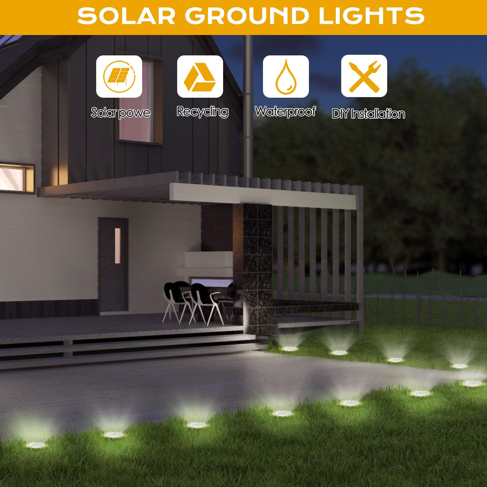 Solar Lights Outdoor 16 Pack  Solar Garden Outdoor Waterproof Pathway Lights Bright In-Ground Light Outdoor Lighting Decor For Lawn  Patio  Yard  Driveway  Step And Walkway White Light