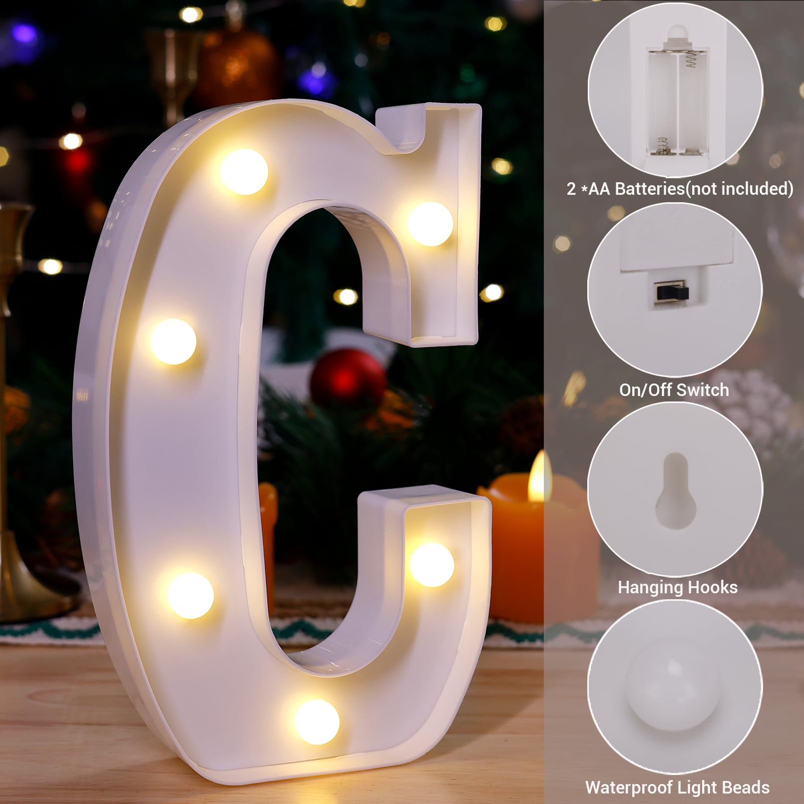 Tronsboo Led Marquee Sign Light Up Letters, Alphabet Light Up Letters Sign, Battery Powered Led Letter Lights For Night Light, Wedding, Birthday, Party, Christmas Or Home Decor (Letter C)