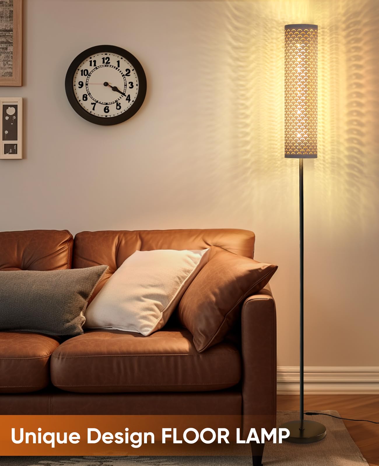 VOUTOOR Industrial Modern Floor Lamp, Dimmable, Remote Control, Fabric Shade, White, Model FL241007