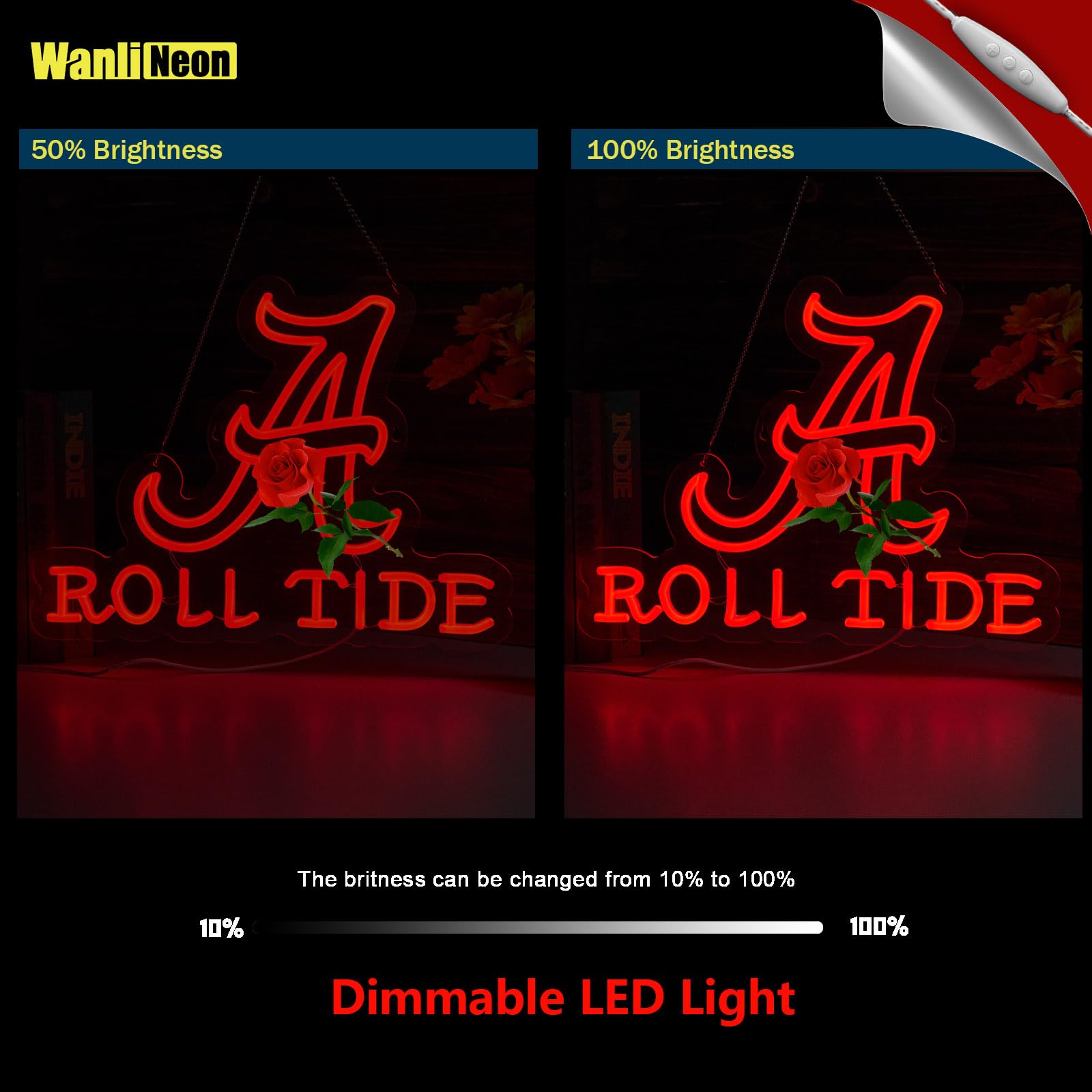 WanliNeon Roll Tide Neon Sign - LED Wall Decor, 12.6"x16.5", Red, USB Powered for Home Bar, Game Room, Pub, Man Cave
