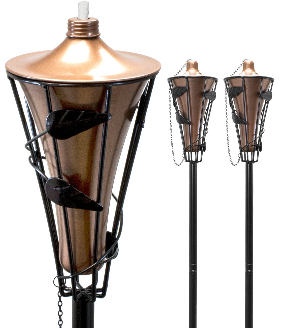 Matney Outdoor Metal Patio Torches, Bronze, 60 Inch, 2 Pack, Includes Fiberglass Wick and Snuffer Cap, Model TRCHMTL-2