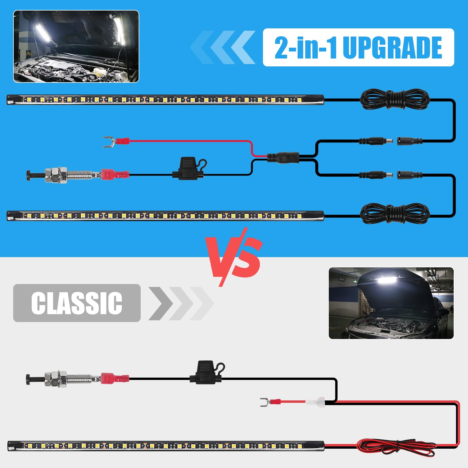 Greceyou 2-In-1 Under Hood Led Light Kit, Waterproof 12V Car Led Light Bar Car Underhood Work Lights With Automatic On/Off, 2Pcs 36Cm/14.17In 21Leds Light Strip Kit, Universal Fits Any Vehicle