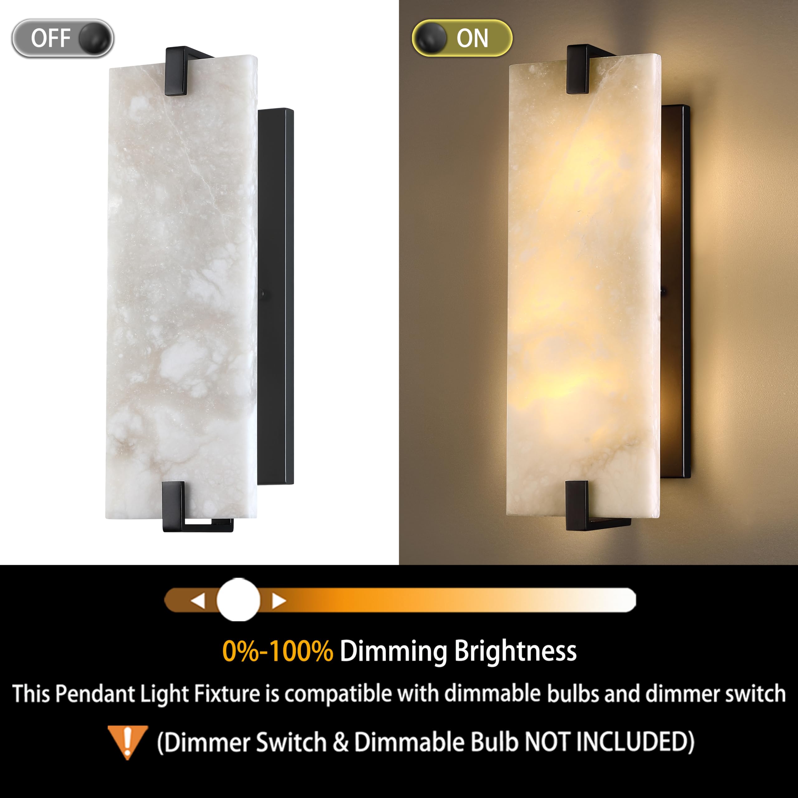 Cjy Chenjinyan 2 Light Square Alabaster Marble Bathroom Wall Sconce Modern Concise Style Wall Light Fixture,Black Finish For Bed