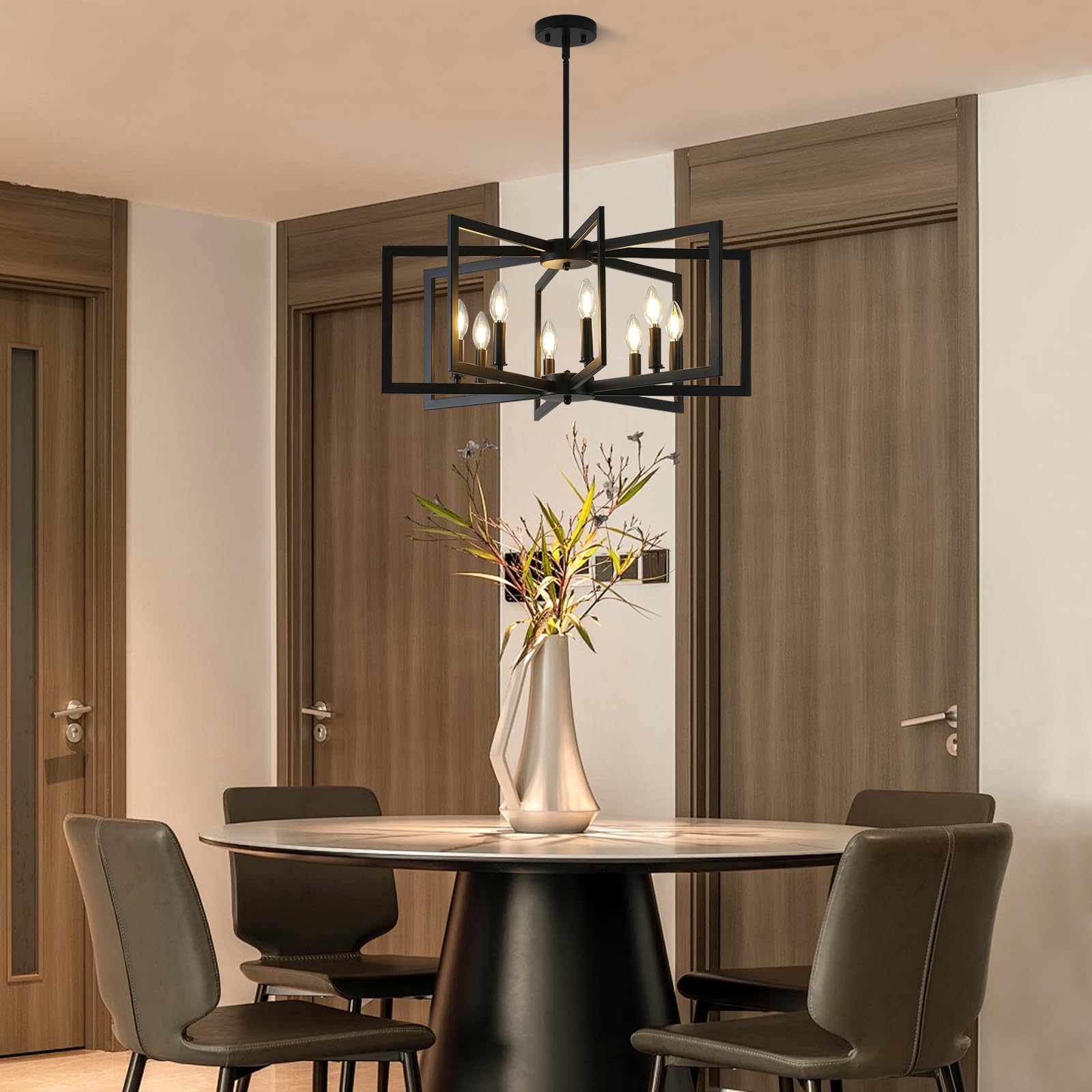 MIAYBPH Black 8-Light Chandelier - Modern Metal Industrial Fixture for Dining Room, Entryway, Living Room (E12 Bulbs Not Included)