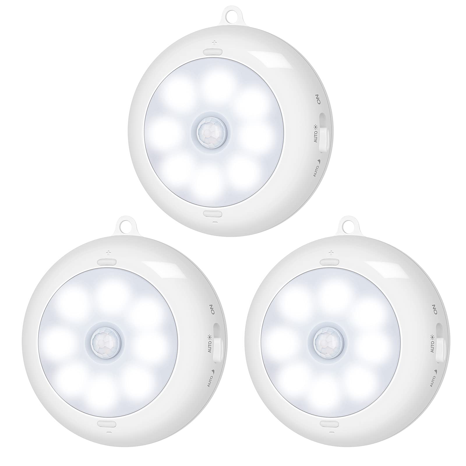 BLS Motion Sensor Light Indoor, Battery Powered Puck Lights, Dimmable, 6000K Clean White, Model AA-83, 3 Pack