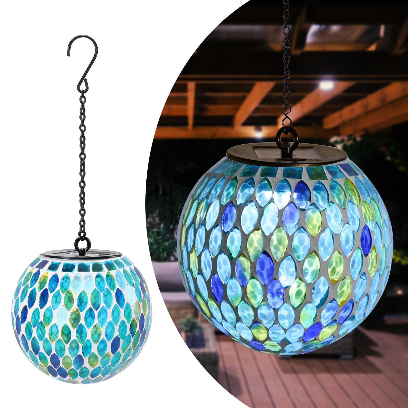 Solar Lanterns Outdoor Waterproof Hanging Solar Mosaic Lantern Outdoor Hanging Lights Waterproof Garden Patio Pathway Yard D  co