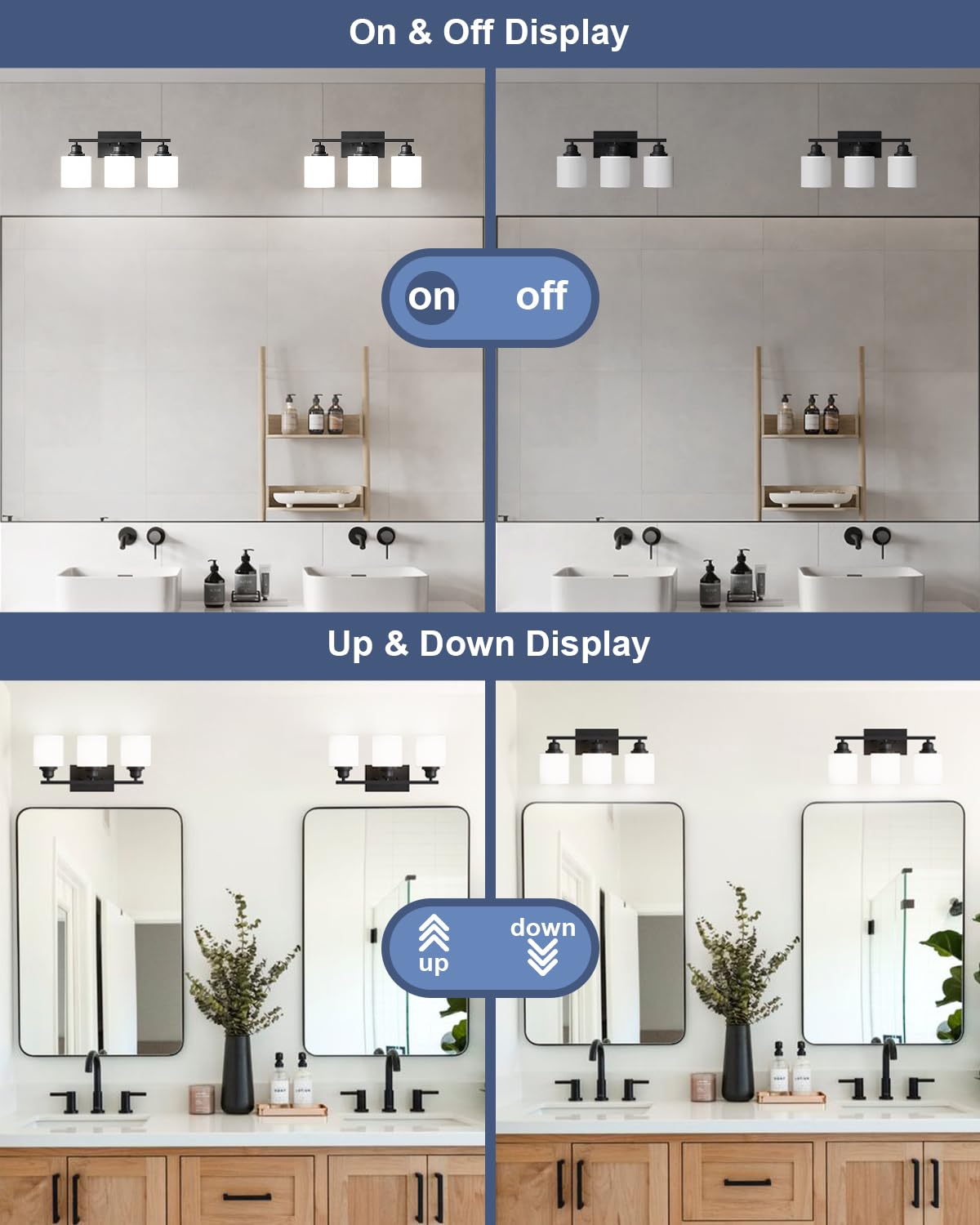 Sailstar 3-Light Bathroom Vanity Light, Anti-Rust Matte Black Bathroom Light Fixtures Over Mirror, Modern Bathroom Lights Wall M