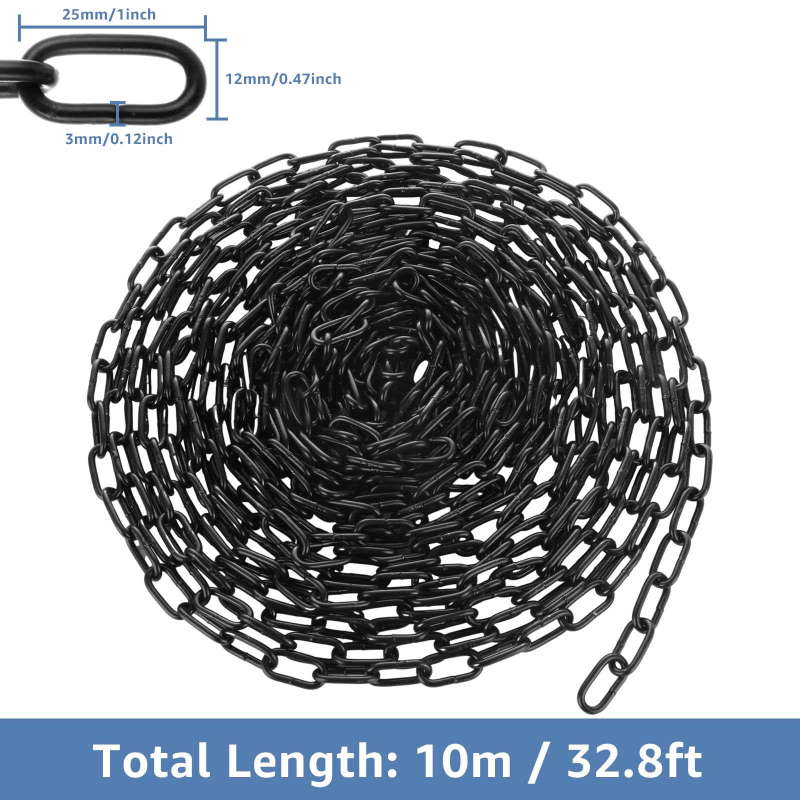 Akolafe 1/8'' Black Chain Link 33 Ft Long Decorative Chain For Hanging Plants, Basket, Picture Metal Heavy Duty Chain Bulk Carbo