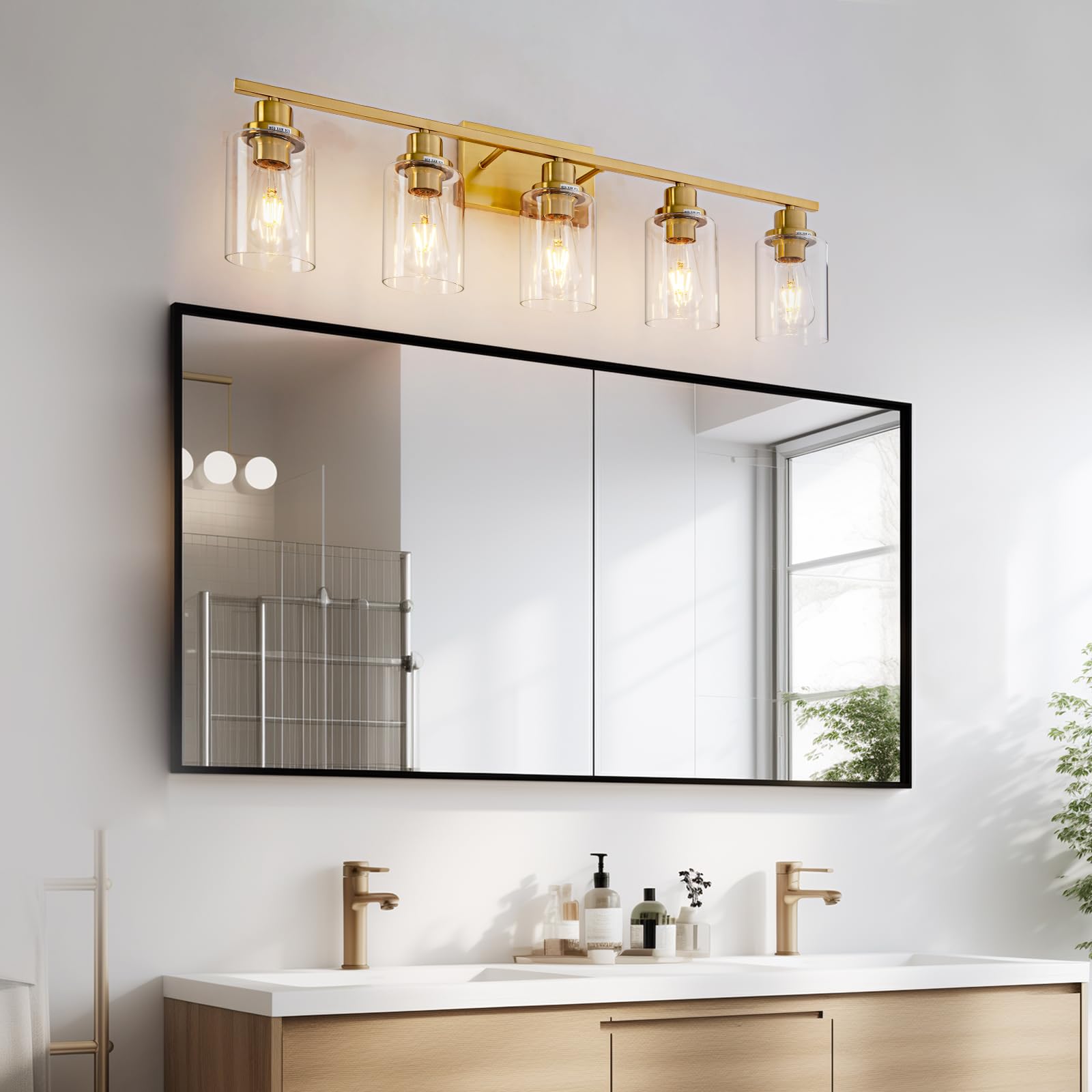 Hccz 5 Light Gold Bathroom Light Fixtures Brushed Brass Vanity Light Over Mirror Modern Wall Lighting Sconces Wall Lamp For Bath