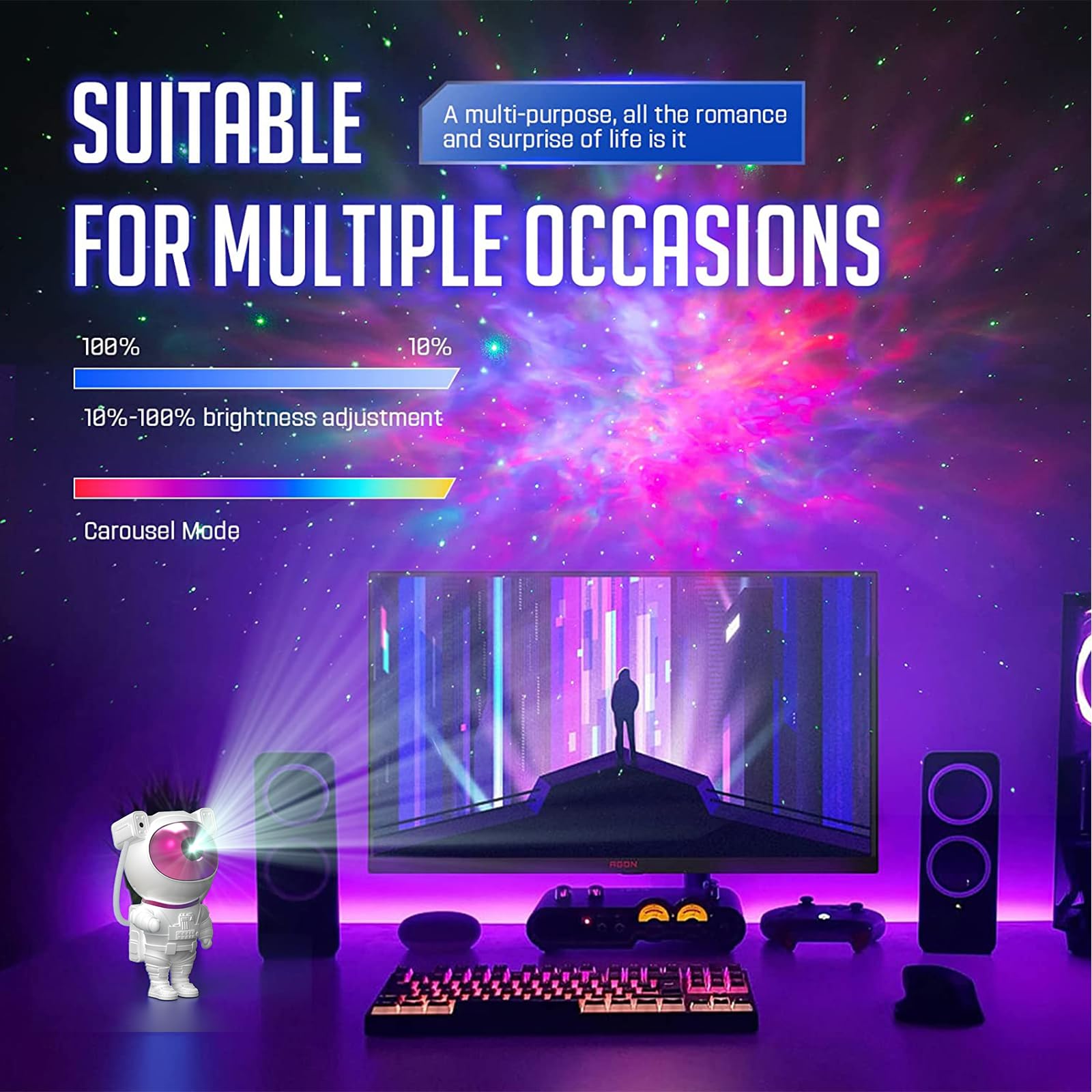 Mooyran Neon Astronaut Galaxy Projector - Limited Edition Star Lights With Timer & Remote