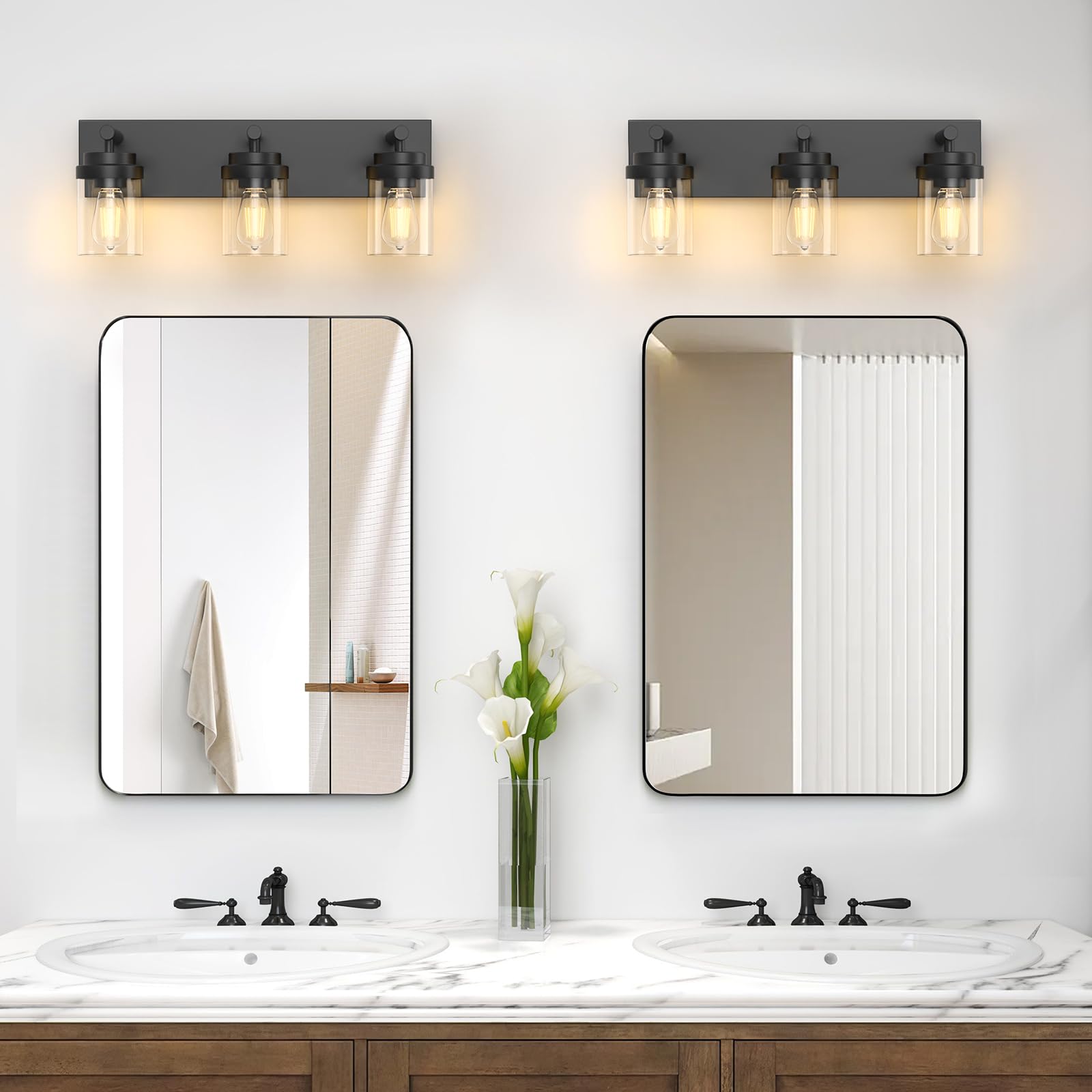IZORRO 3-Light Bathroom Vanity Light Fixture, Matte Black with Clear Glass Shade, Model HL101, Modern Farmhouse Design