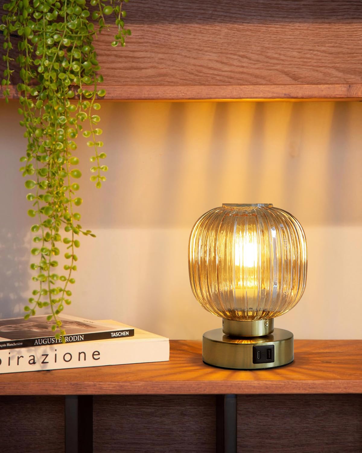 Touch Small Table Lamp,Elegant Gold Glass Bedside Lamp 3 Way Dimmable With Usb C+A Charging Ports - Bedroom Nightstand & Living