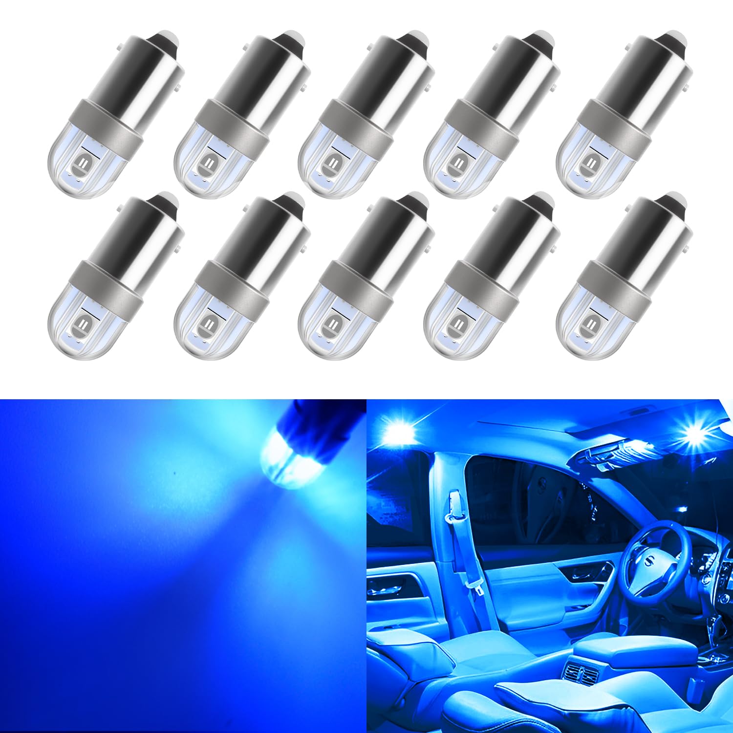 AUXLIGHT BA9S LED Bulb Pack of 10, Super Bright 3030-SMD, Ultra Blue, for Dome, Map, License Plate, Glove Box Lights