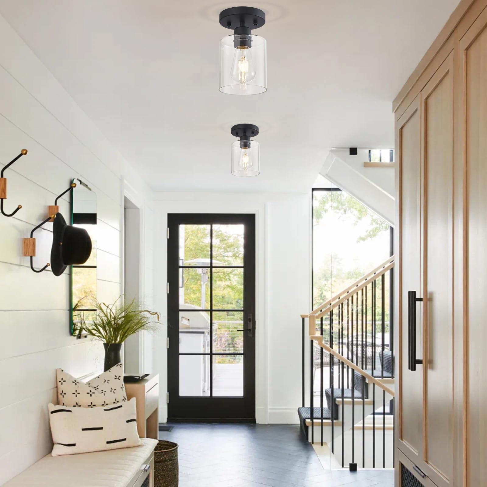 Diduio Black 1-Light Semi Flush Mount Ceiling Light, Modern Kitchen Lighting Fixtures Ceiling, Rustic Ceiling Light Fixtures, Ce