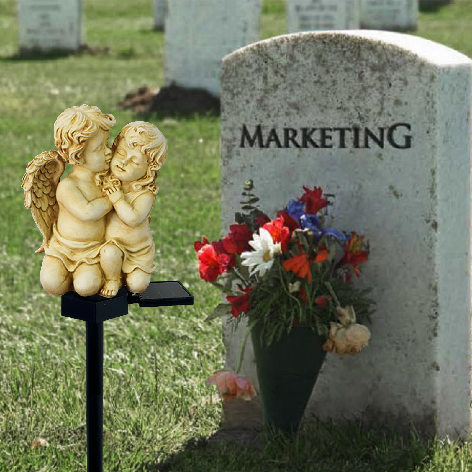 Laiamer Solar Garden Angels, Waterproof Statue Decorations - Baby Angel Solar Lights For Cemetery Gravesite Yard Patio Lawn Porc