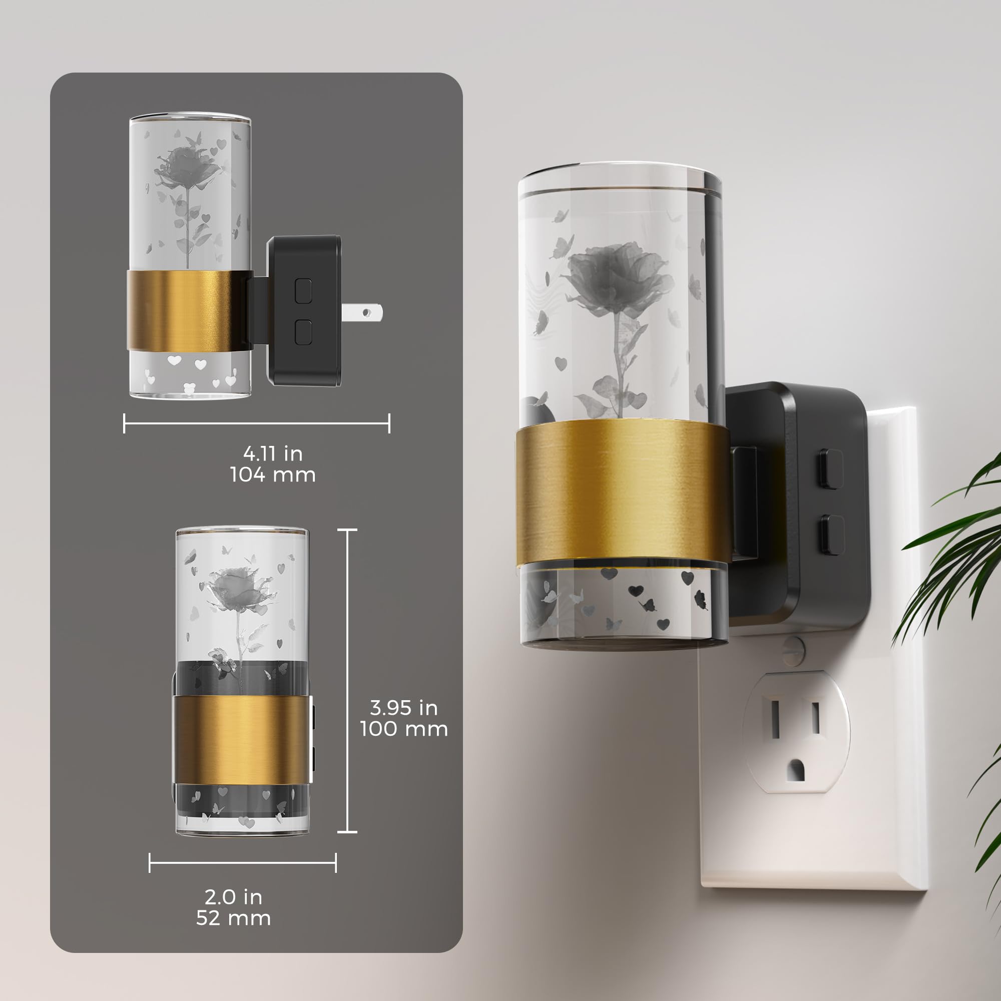 L Lohas Led Night Lights Plug Into Wall, Color Changing Night Light With Rose Carved, Dusk To Dawn Light Sensor And Adjustable B