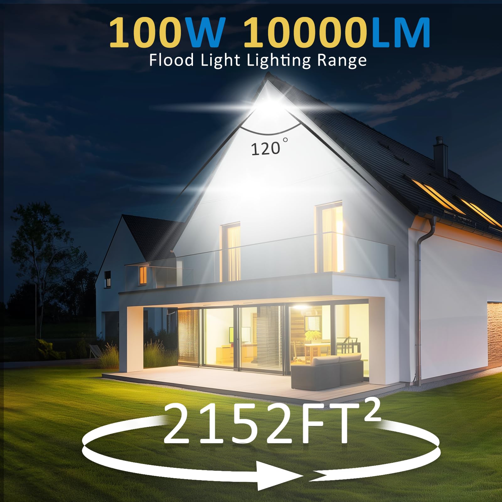 ZHPINGMX 100W LED Flood Light, 10000LM, 6500K Daylight White, IP66 Waterproof, Aluminum, 2-Pack, Black, Model TGD50W