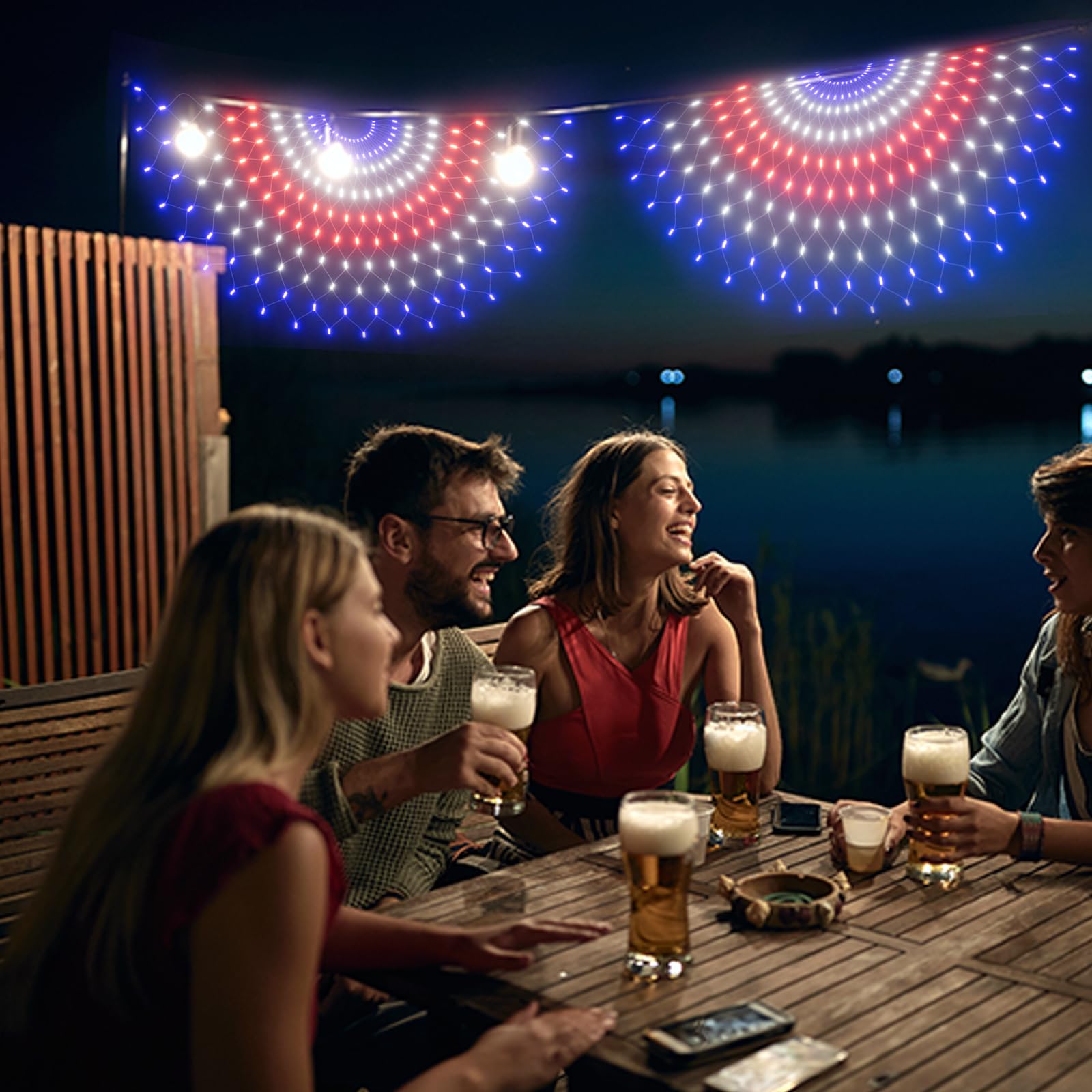 Leisure World 150 Led American Flag Lights, 3 Pack, 8 Modes, Outdoor Patriotic Decor