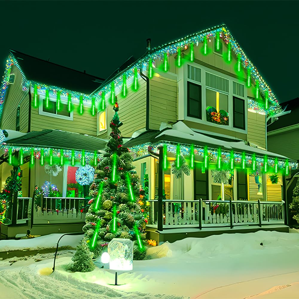Kwaiffeo Meteor Shower Lights, Green Outdoor Christmas Lights, UL Plug, 30CM Size, for Xmas and Halloween Decorations