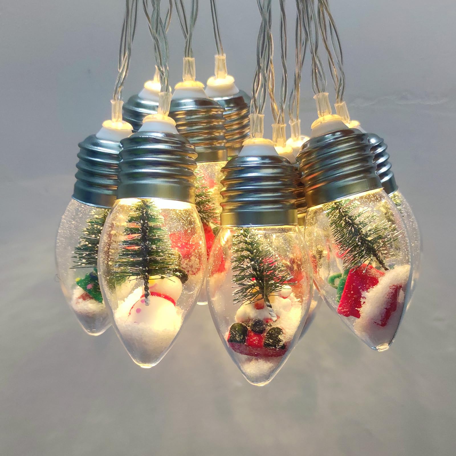 Christmas Lights 6.8Ft Led Christmas Tree Snow Globe Lights 10 Shatterproof Edison Bulbs Battery Operated Lights With Remote Timer, String Lights Indoor For Bedroom Porch Garden Party Christmas Decor