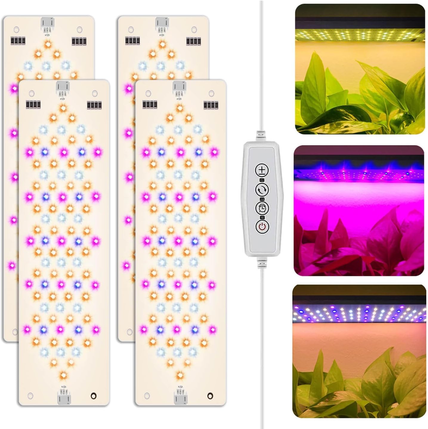 Abonnyc Grow Lights for Indoor Plants 40W Ultra-Thin Panel Plant Grow lamp 11.8 Inch Warm White Light & Red Blue Light Full Spectrum for Under Cabinet Plant with 3/9/12H Timer  Grow Lamp 4-Pack