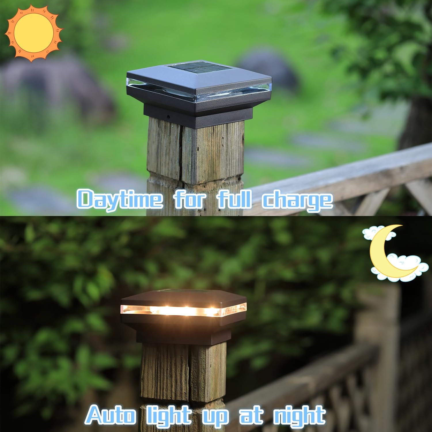 Dynaming 12 Pack Solar Post Lights, Outdoor Solar Powered Decorative Post Cap Light, Black Shell & Brightness Warm White Led Lig