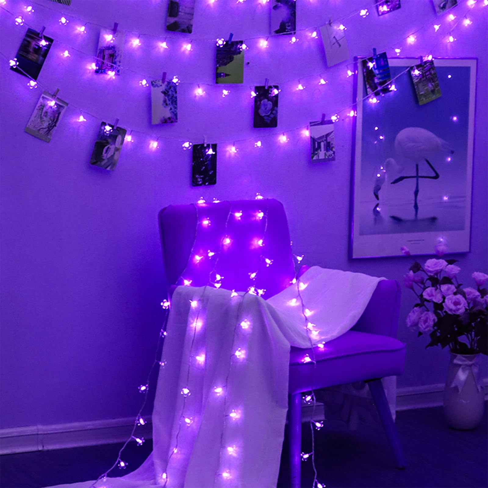 Jacuxlss Decorative Flower String Lights, 33Ft 100 Led Clear Wire Plug In Fairy Lavender Cherry Blossom Easter Christmas Hanging