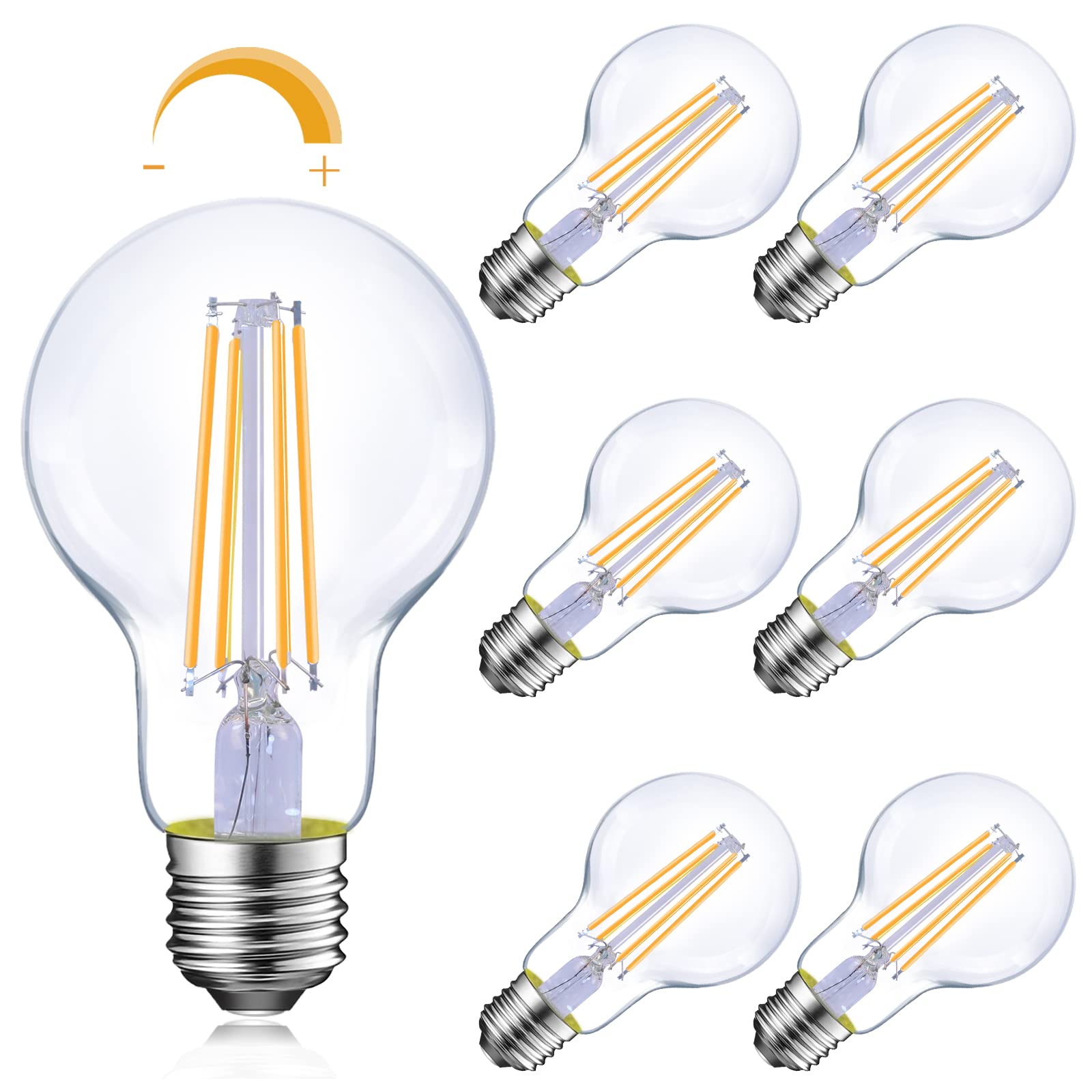 E ENERGETIC LIGHTING A19 LED Light Bulbs, 8W, Soft White 2700K, Classic Glass, 6 Pack