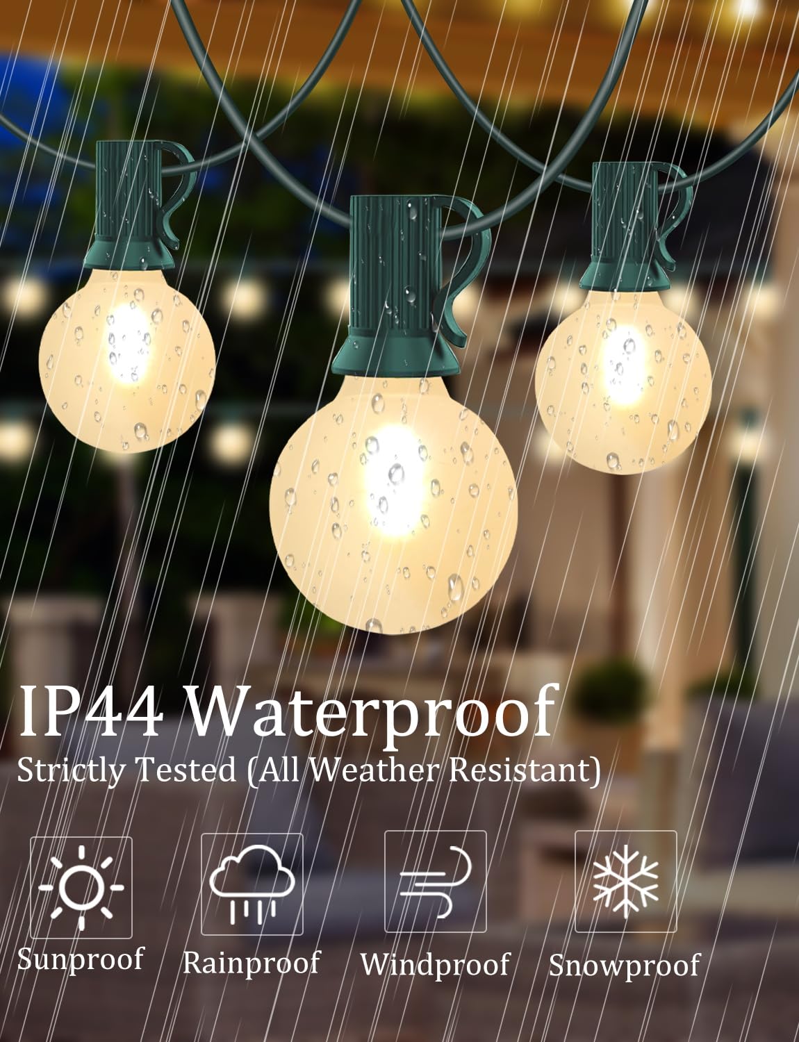 25Ft Globe Christmas Lights Outdoor, G40 Led Round Christmas Lights With 27 Led Frosted White Lights(2 Spare), Outdoor Christmas