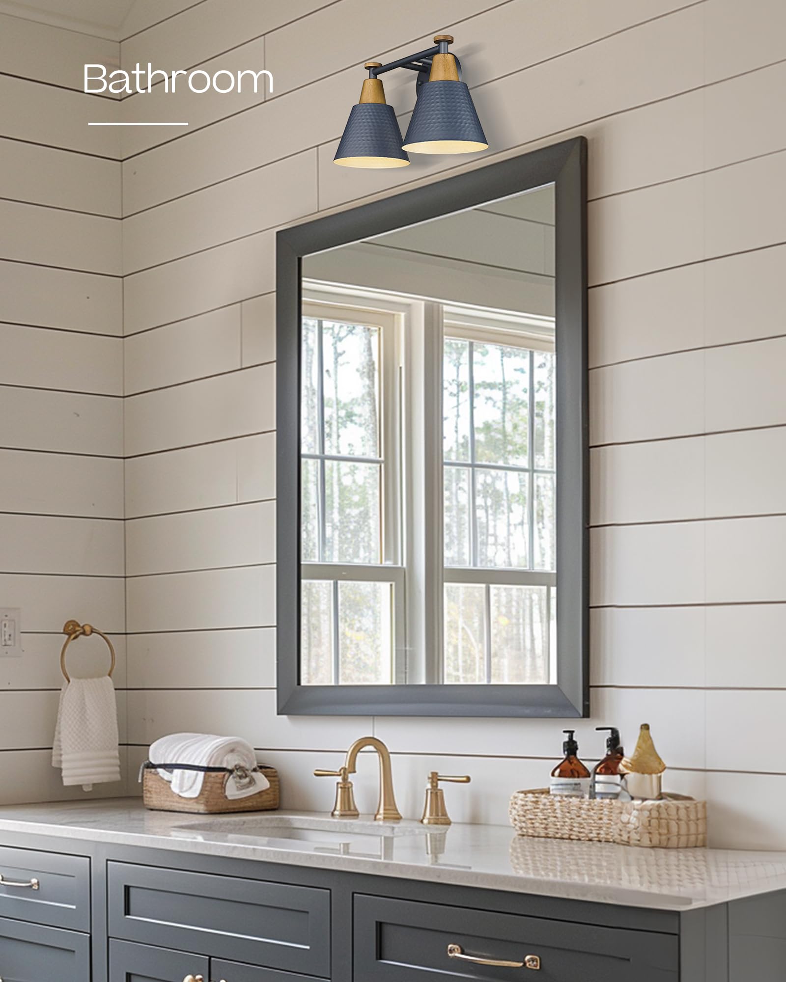FEMILA 2-Light Bathroom Vanity Light Fixtures, Hammered Metal Shade, Dark Blue Wall Sconces for Mirror, Kitchen, Bedroom