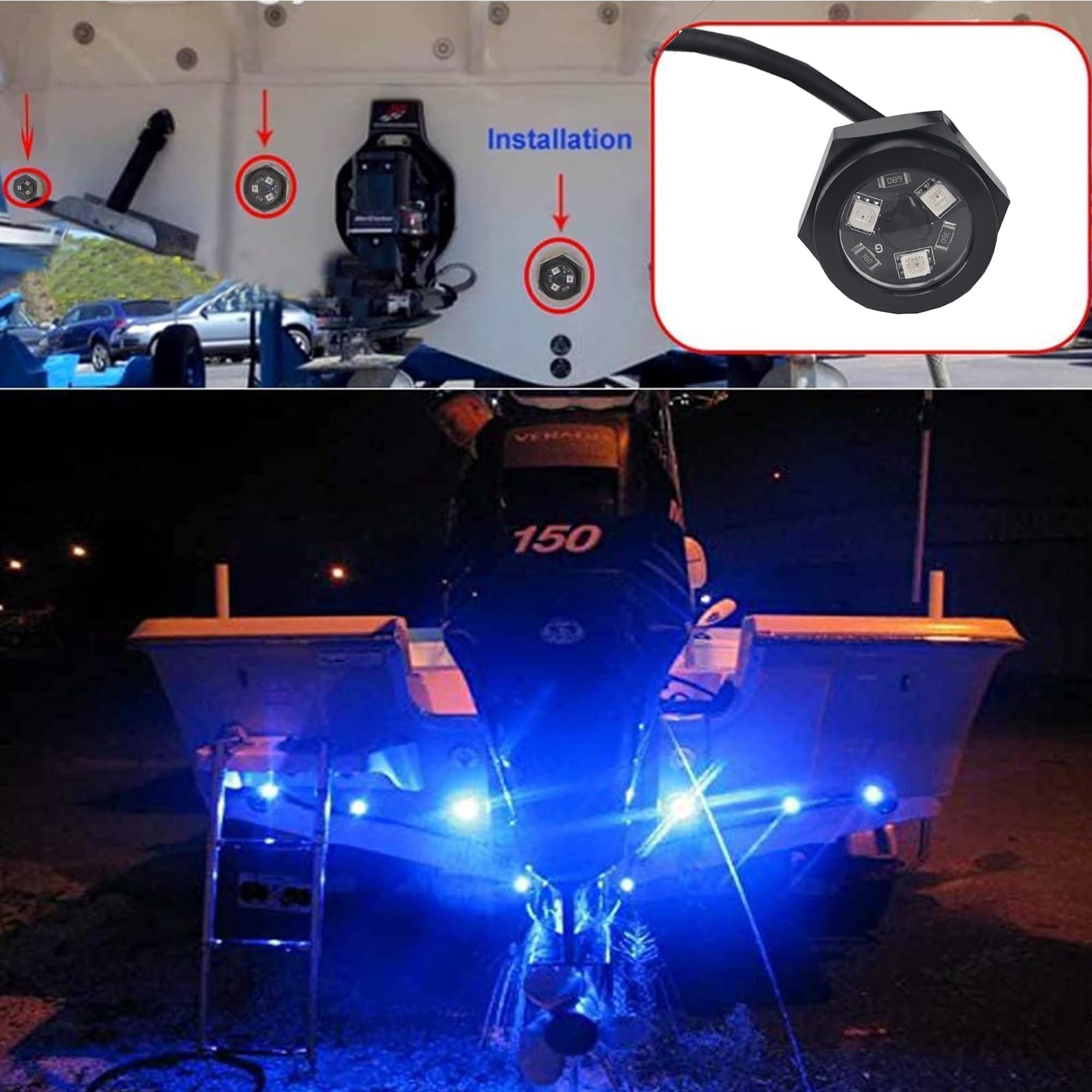 NBWDY RGB LED 1/2in NPT Boat Drain Plug Light Underwater Lights with 4-Key RF Remote Control,DC12V,50000hr Lifespan Marine Led L