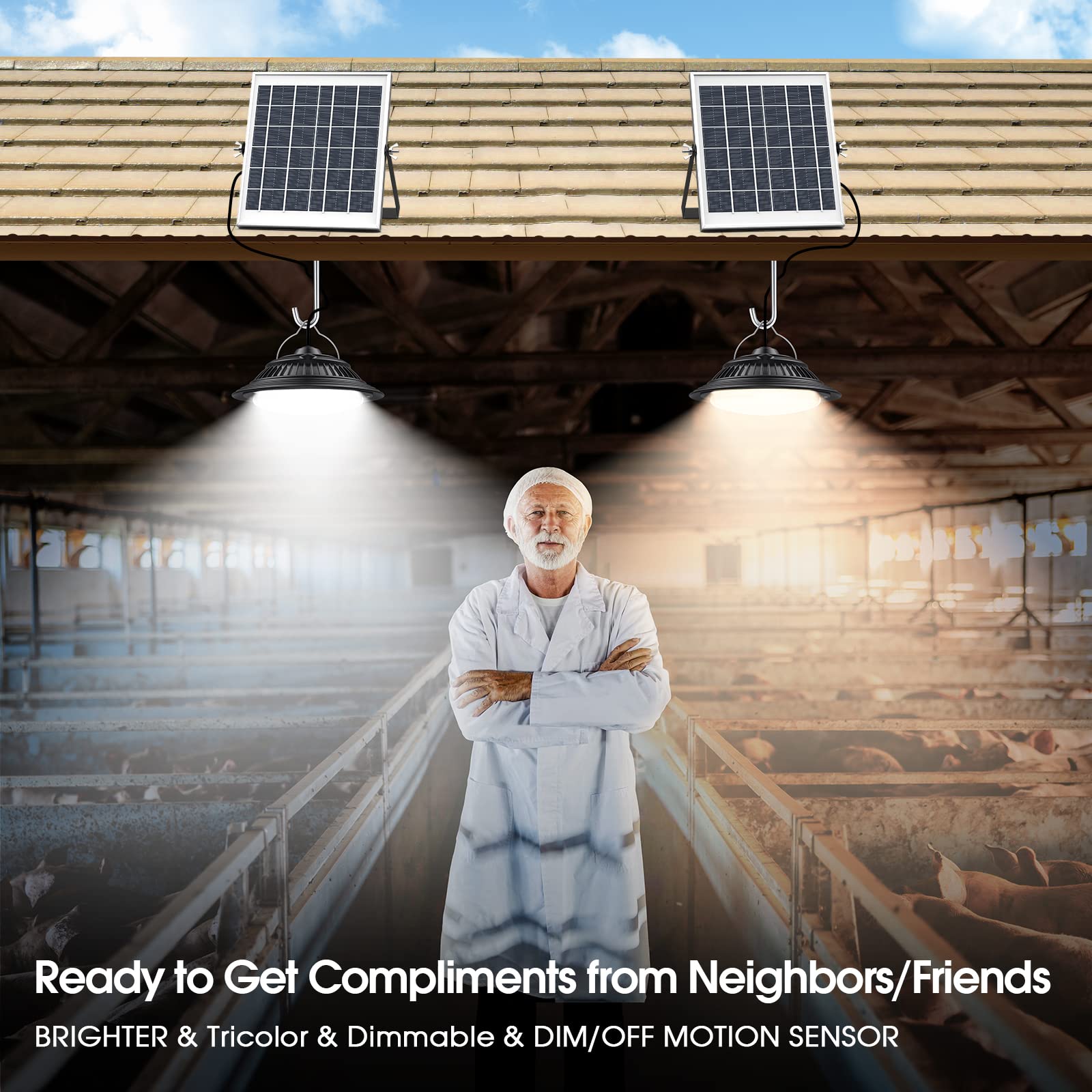 Uponun Solar Pendant Lights With Motion Sensor, 5 Modes Dimmable, Waterproof For Indoor/Outdoor