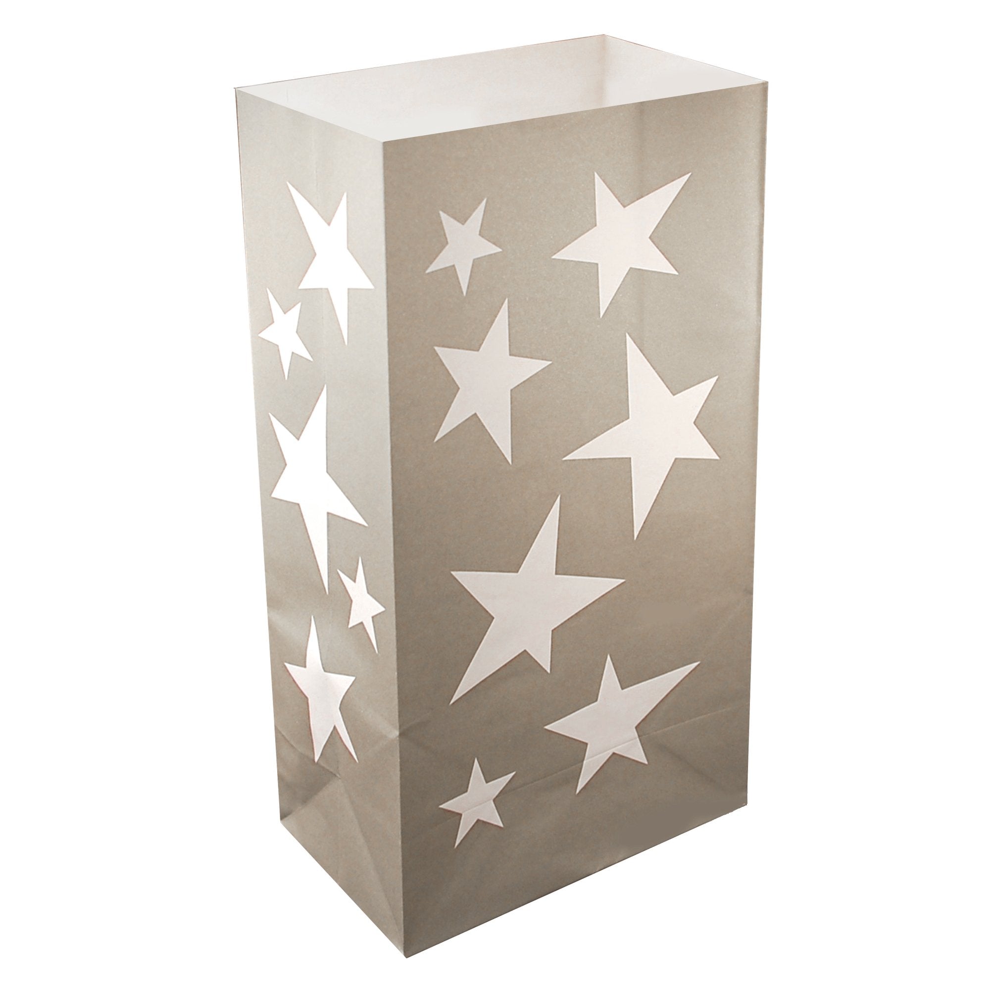 LumaBase Paper Luminaria Bags, Silver Stars - Set of 24