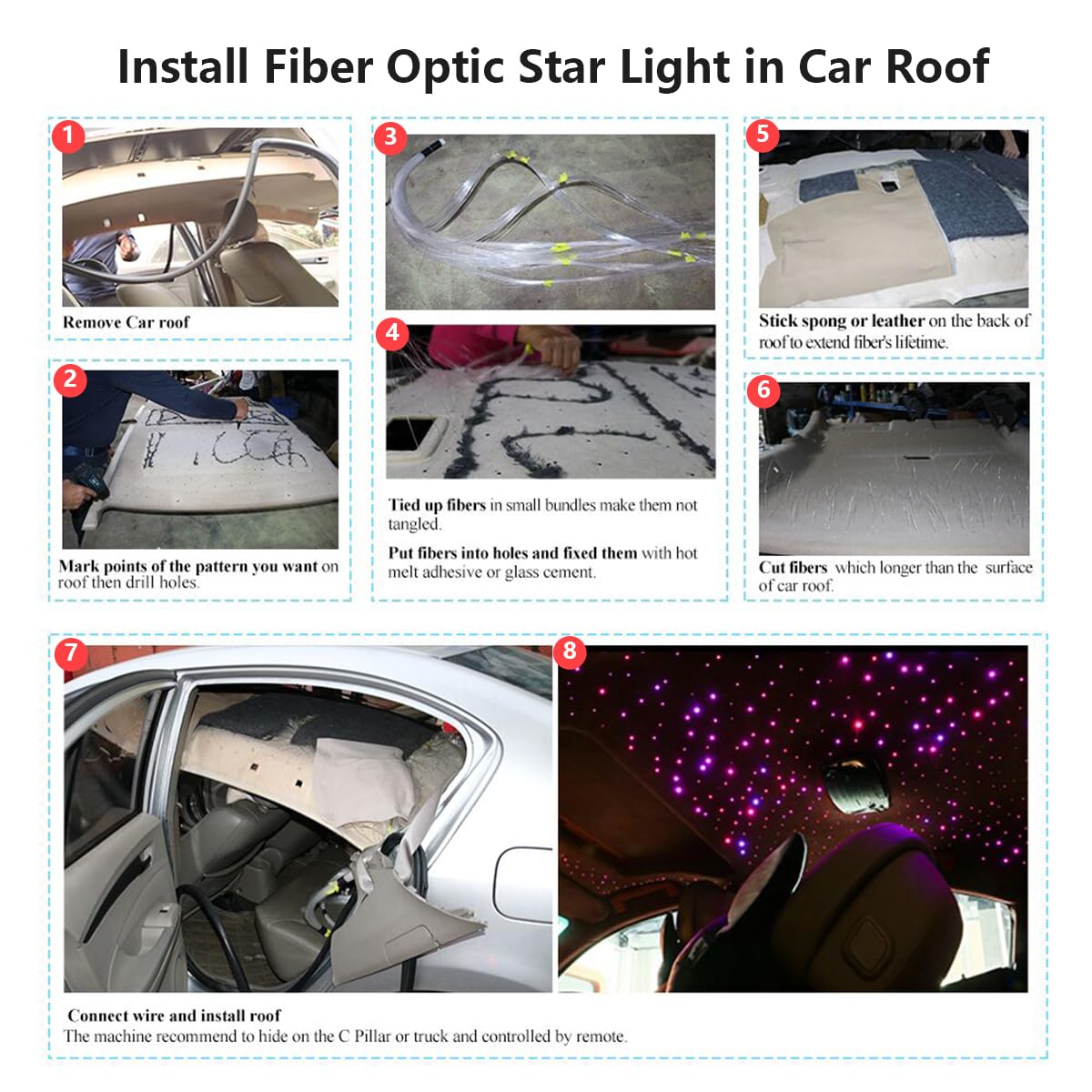 Akepo 10W Twinkle Fiber Optic Lights Kit, Rgbw, 9.8Ft/3M, Multicolor, Music Mode, 430Pcs, Ideal For Star Ceiling In Car