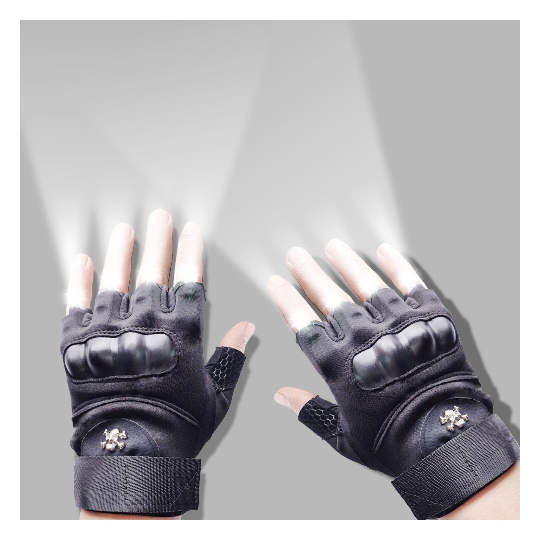 Cyuanxgr LED Flashlight Gloves, Half Finger Lighted Gloves Gifts for Men Women, Flashlight Gloves with 8 LEDs Stocking Stuffers