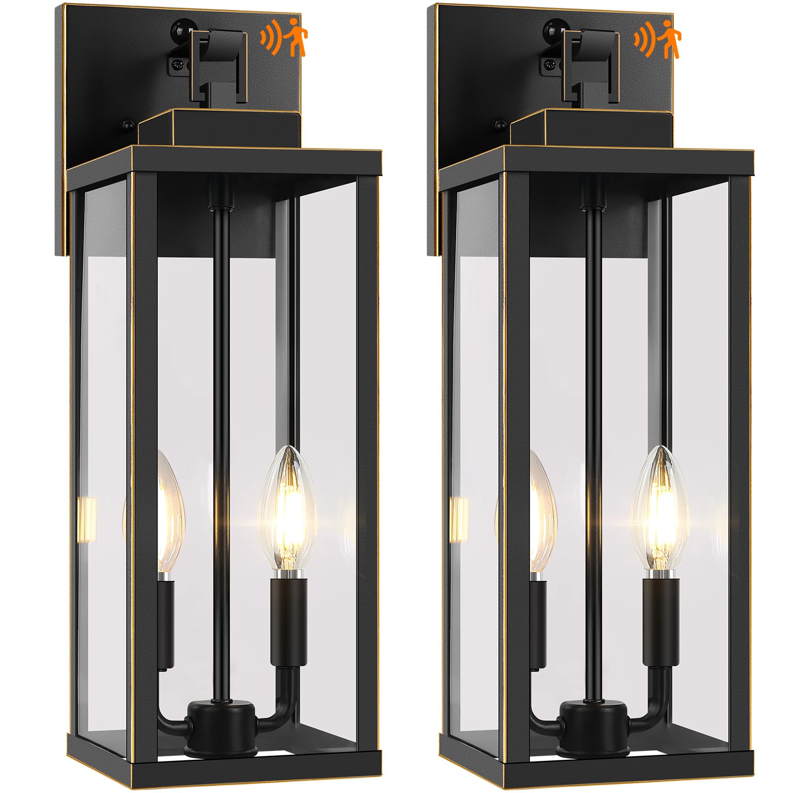 Beslowe 18  Upgraded Motion Sensor Outdoor Wall Lights  Dusk To Dawn Porch Lights Outdoor Wall Sconces  3 Lighting Modes Exterior Lighting Fixtures With Hooks  Bronze Outside Lights For House  2-Pack