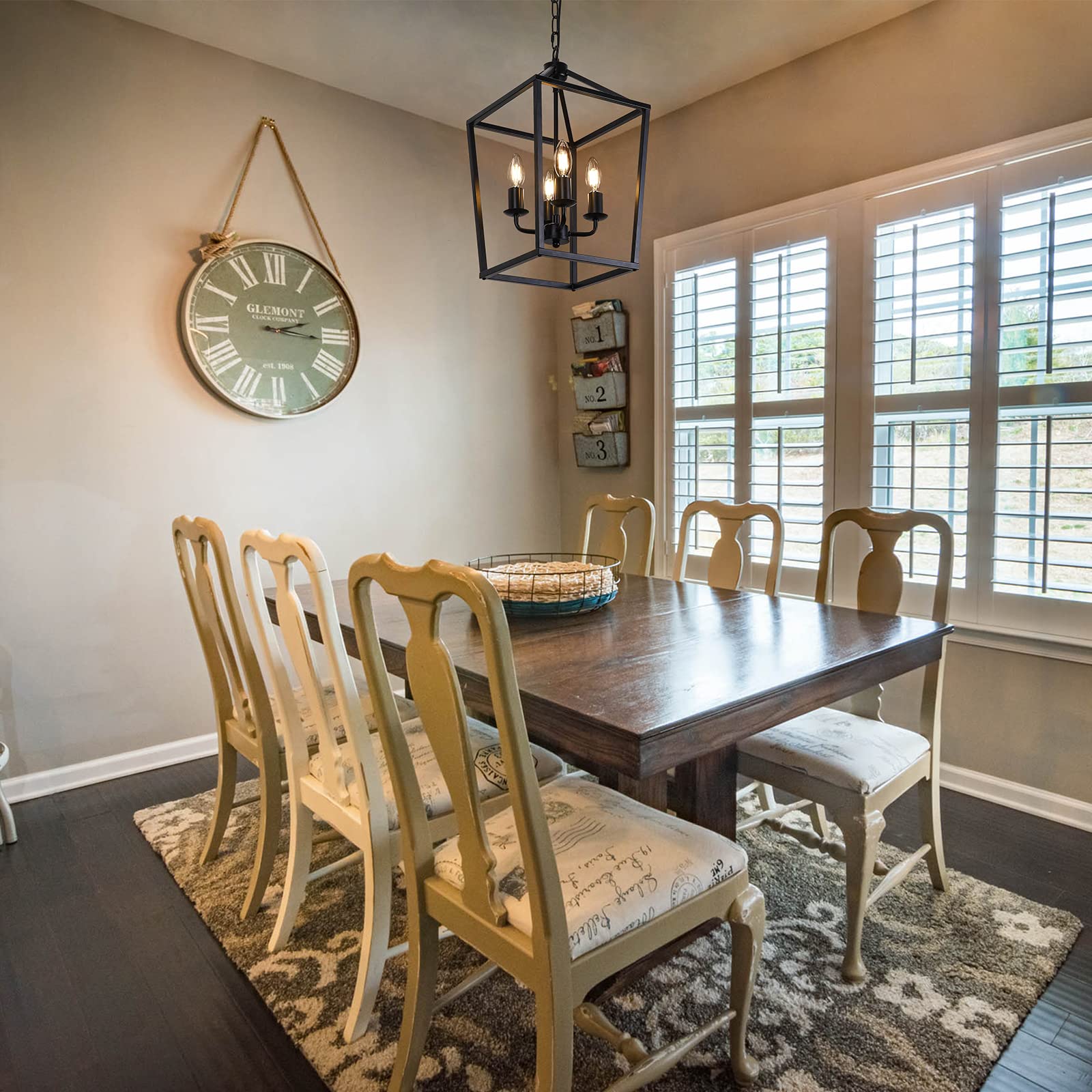 Pakokula 4-Light Black Farmhouse Chandelier, Rustic Metal Lantern Pendant Light For Home Decor