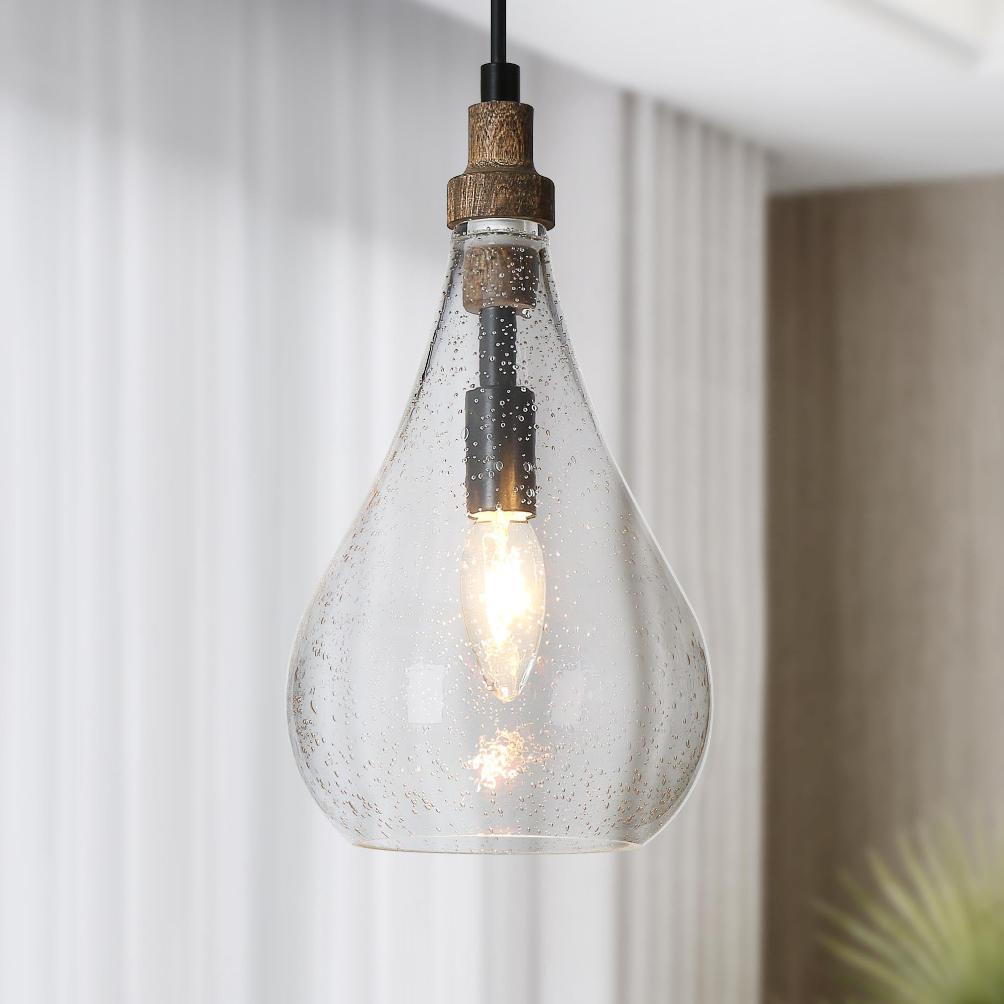LALUZ Pendant Light Kitchen Island, 1-Light Farmhouse Kitchen Island Lights Rustic Teardrop Adjustable Hanging Pendant Light Fix