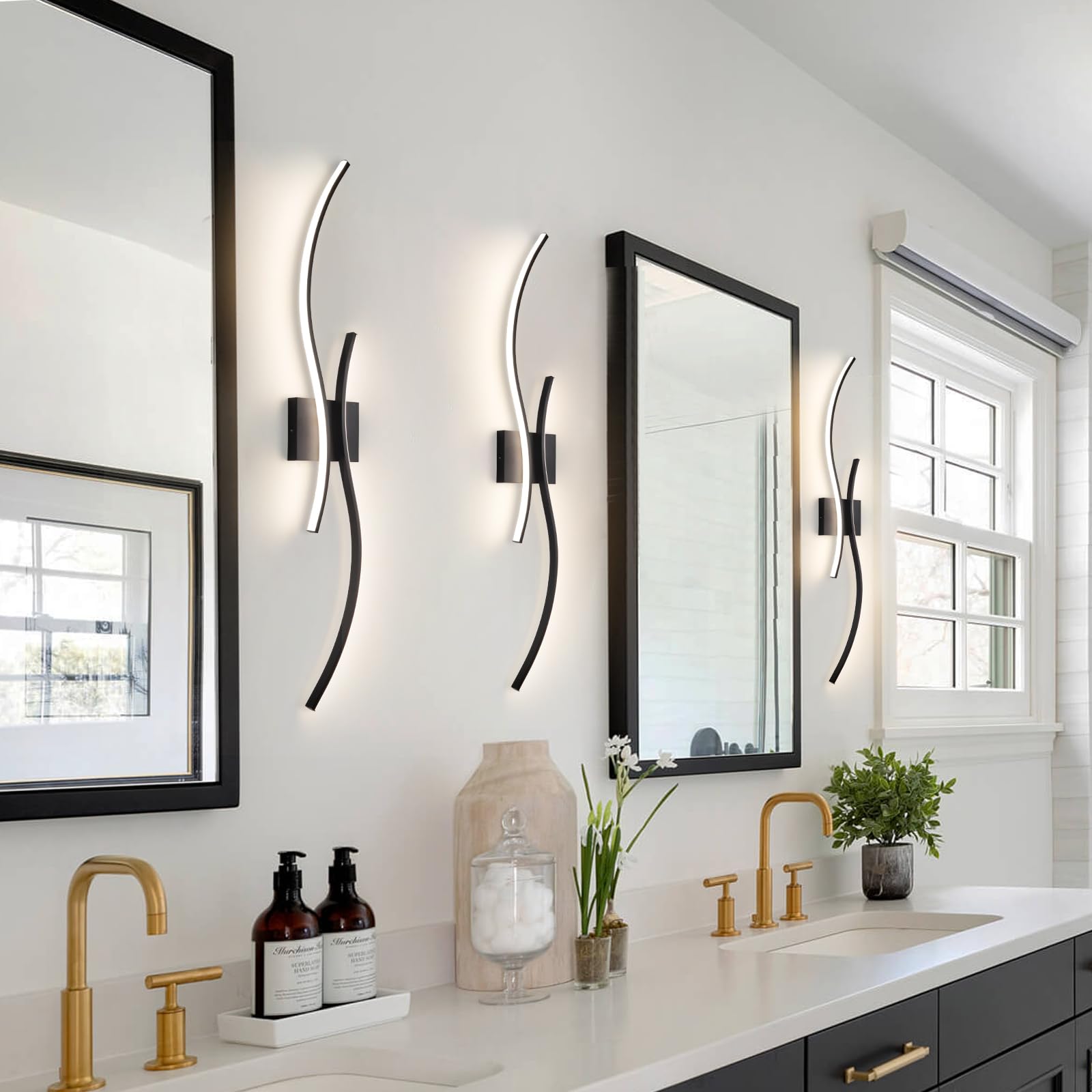 CANEOE Modern Wall Sconce Set of 2, Dimmable LED Lighting, Hardwired Black Aluminum, 39 Inch, Remote Control, Model WL-SBLBK-D-2P
